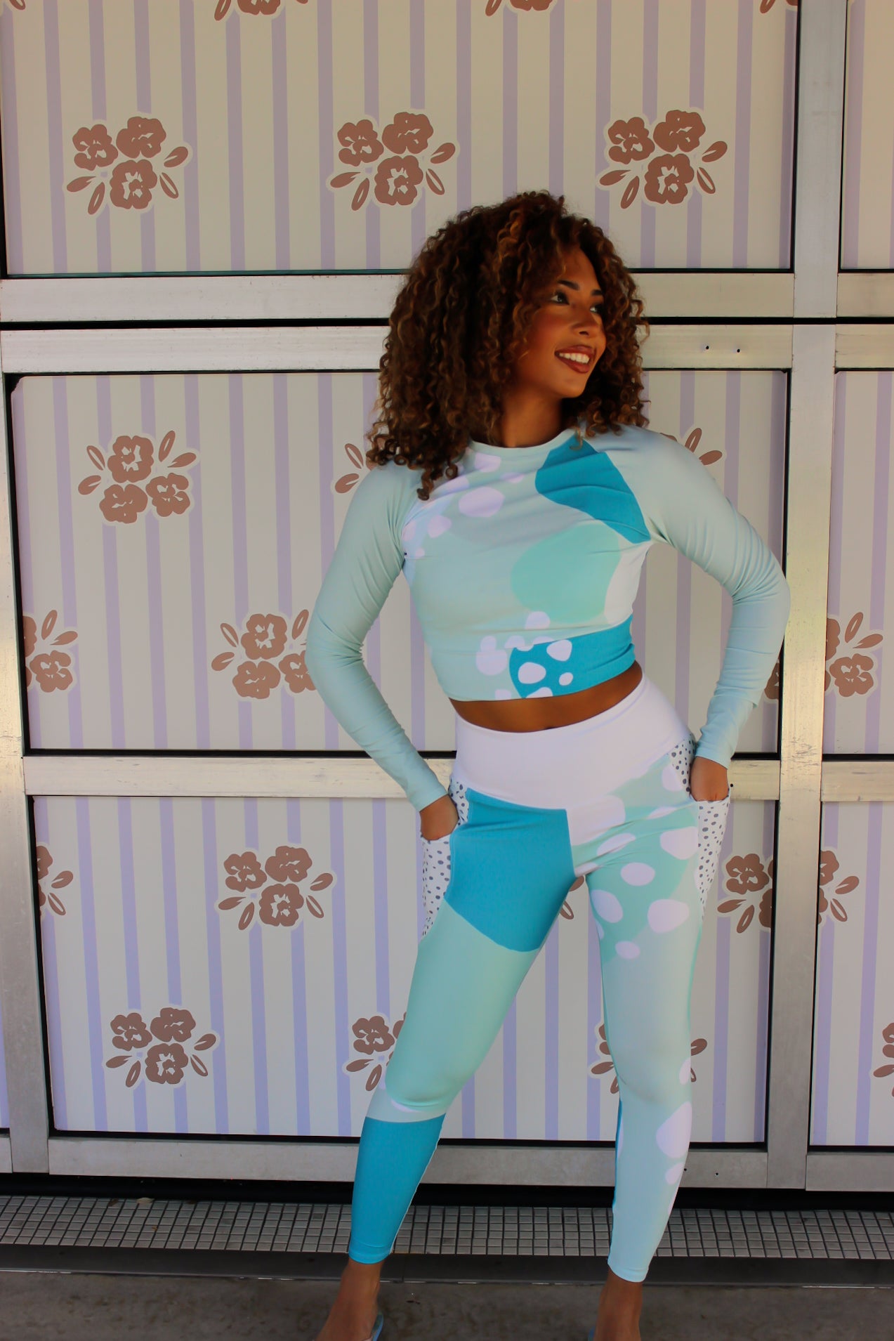 Blue Sea Bubbles Compression Crop Top