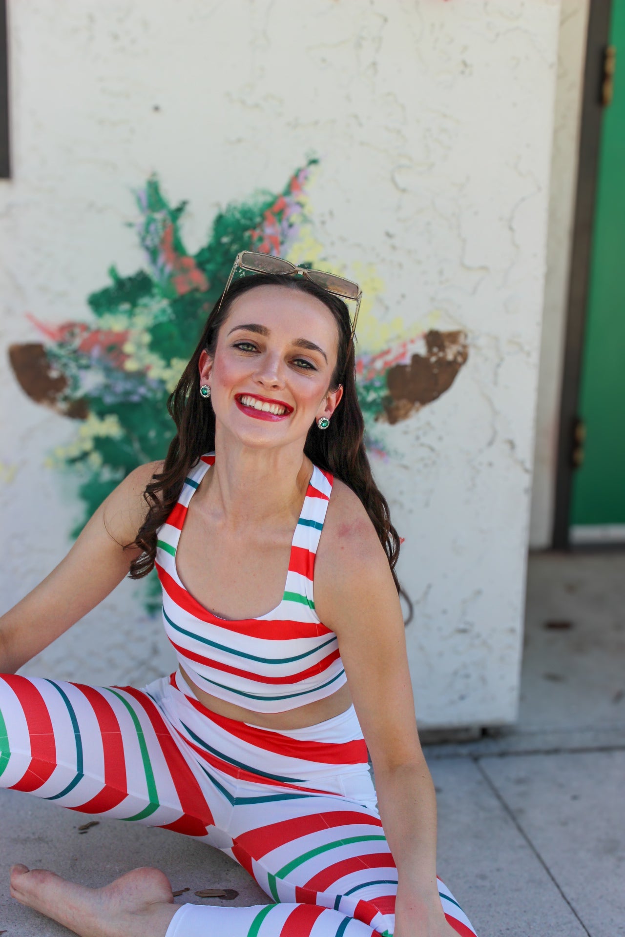 Holiday Spearmint Stripe Sports Bra