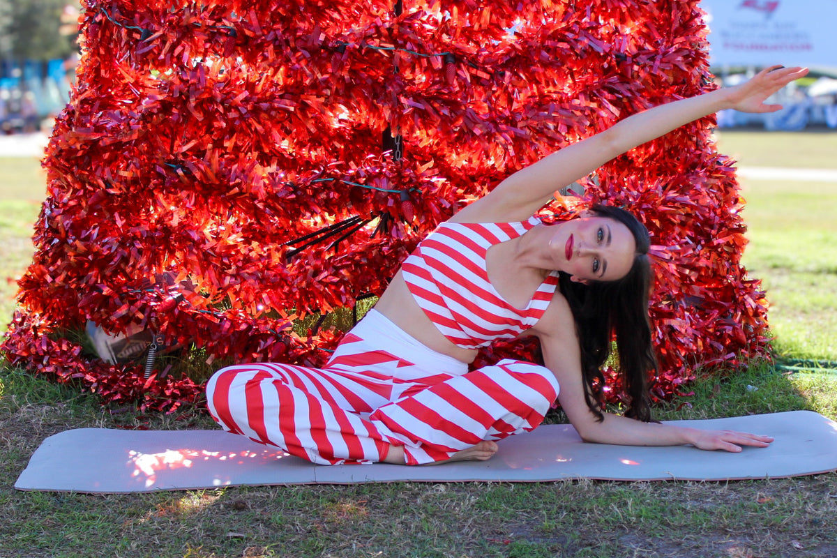 Holiday Peppermint Stripe Sports Bra