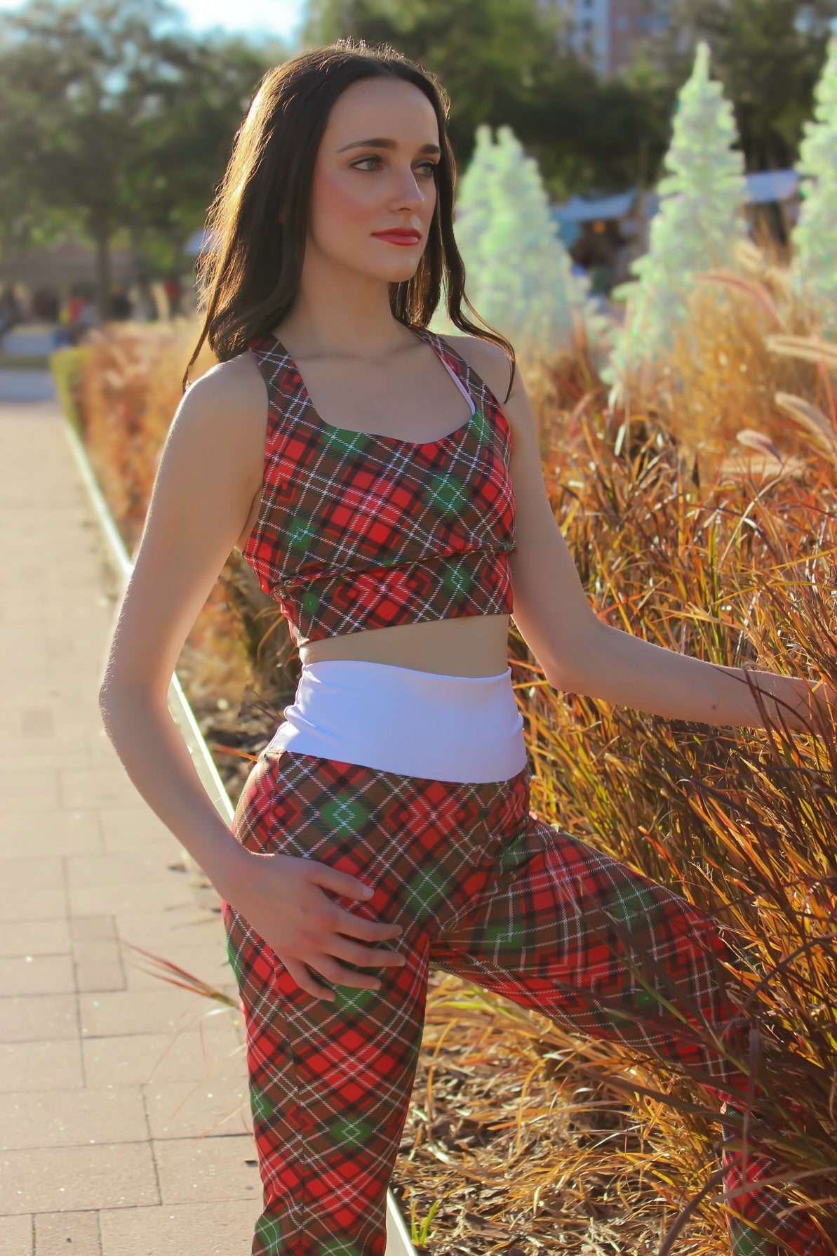Holiday Plaid Sports Bra