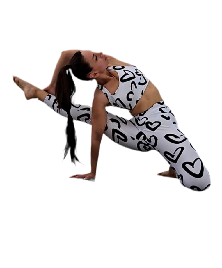 Lovin Hearts White and Black Recycled Polyester Leggings with Black Pockets