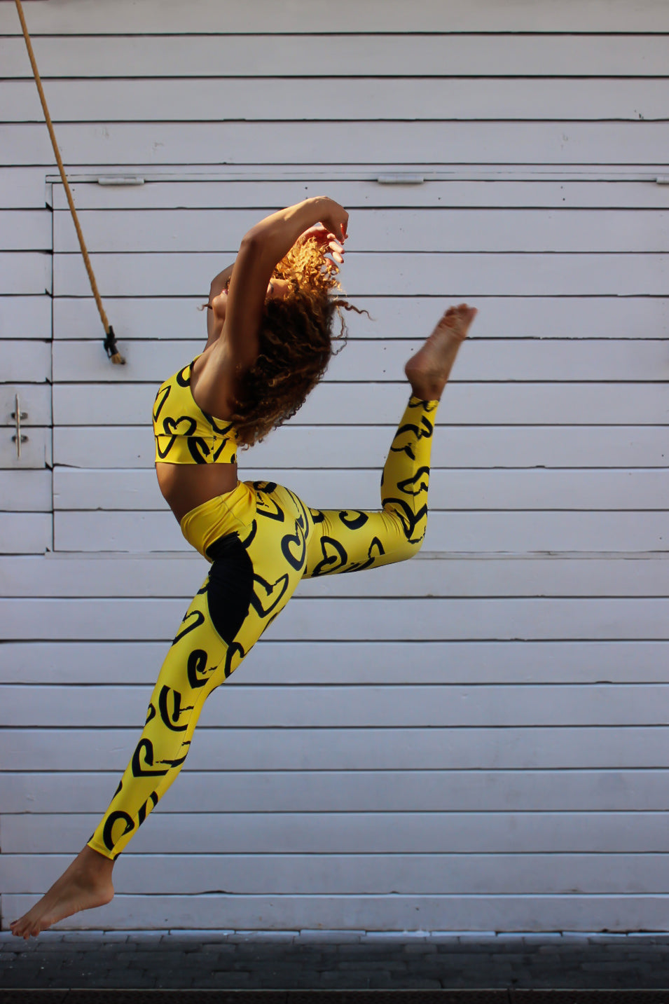 Lovin Hearts Yellow and Black Crossover Waist Leggings with Pockets