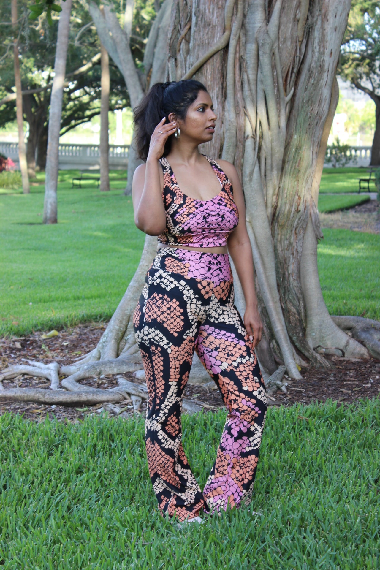 Pink Cobra Reptile Flare Eco leggings-Drenched in Pink