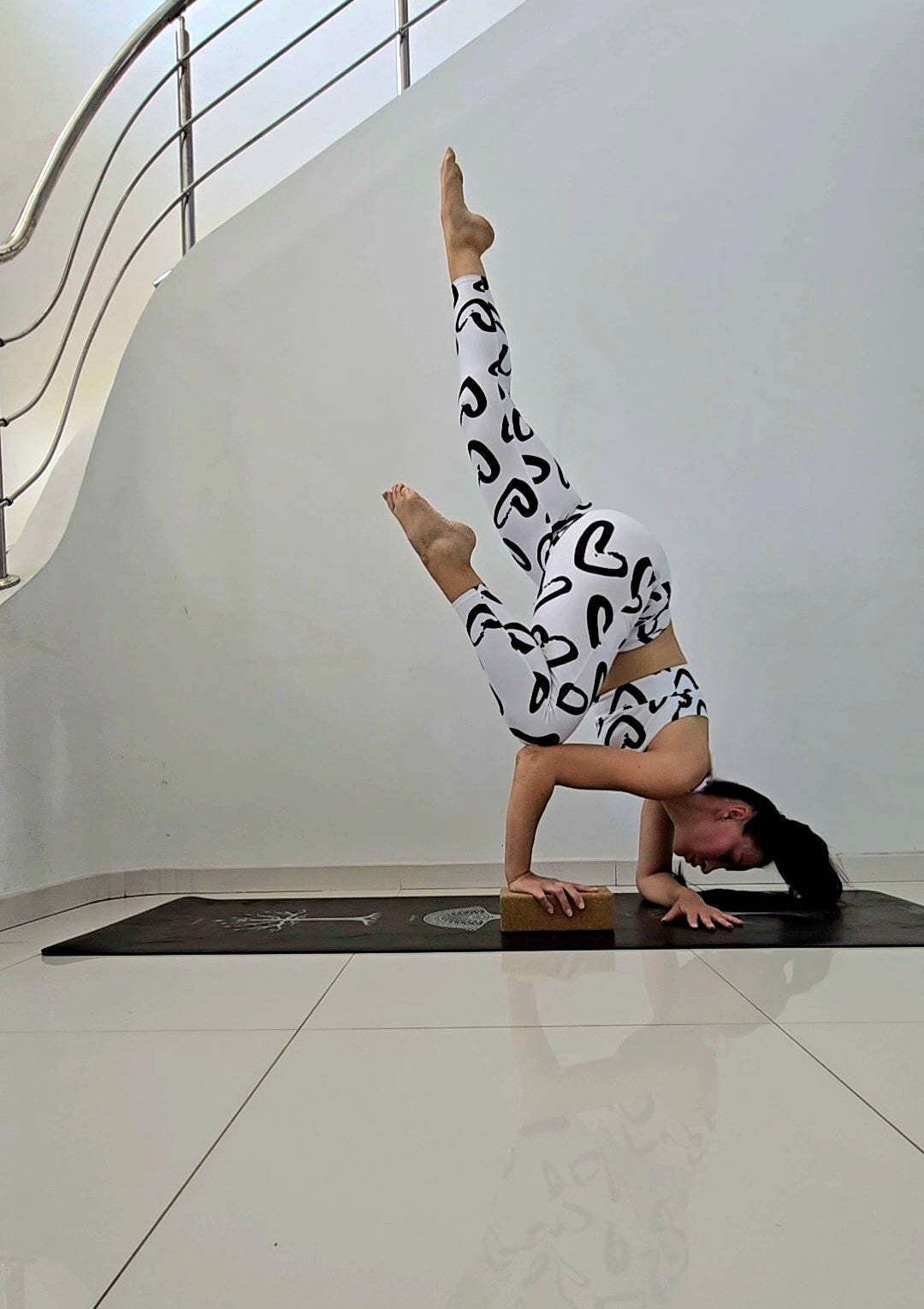 White & Black Heart Print Sports Bra