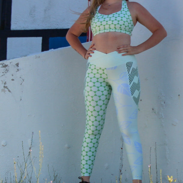 Lime green geometric & Floral Print- Women's High-Performance Recycled Racerback Sports Bra