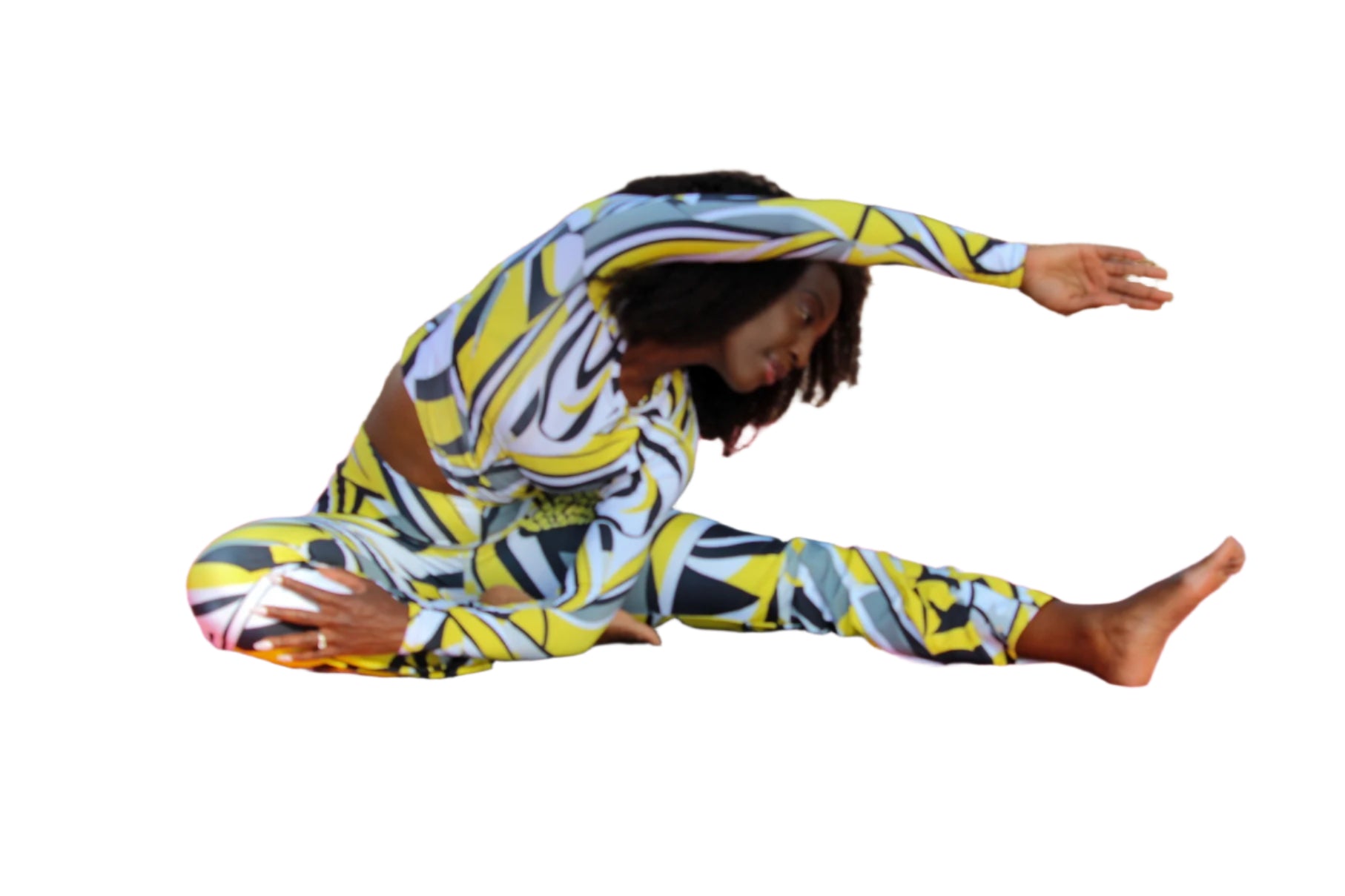 Jazzy Lemon Drop Geometric Long-Sleeve Compression Crop Top