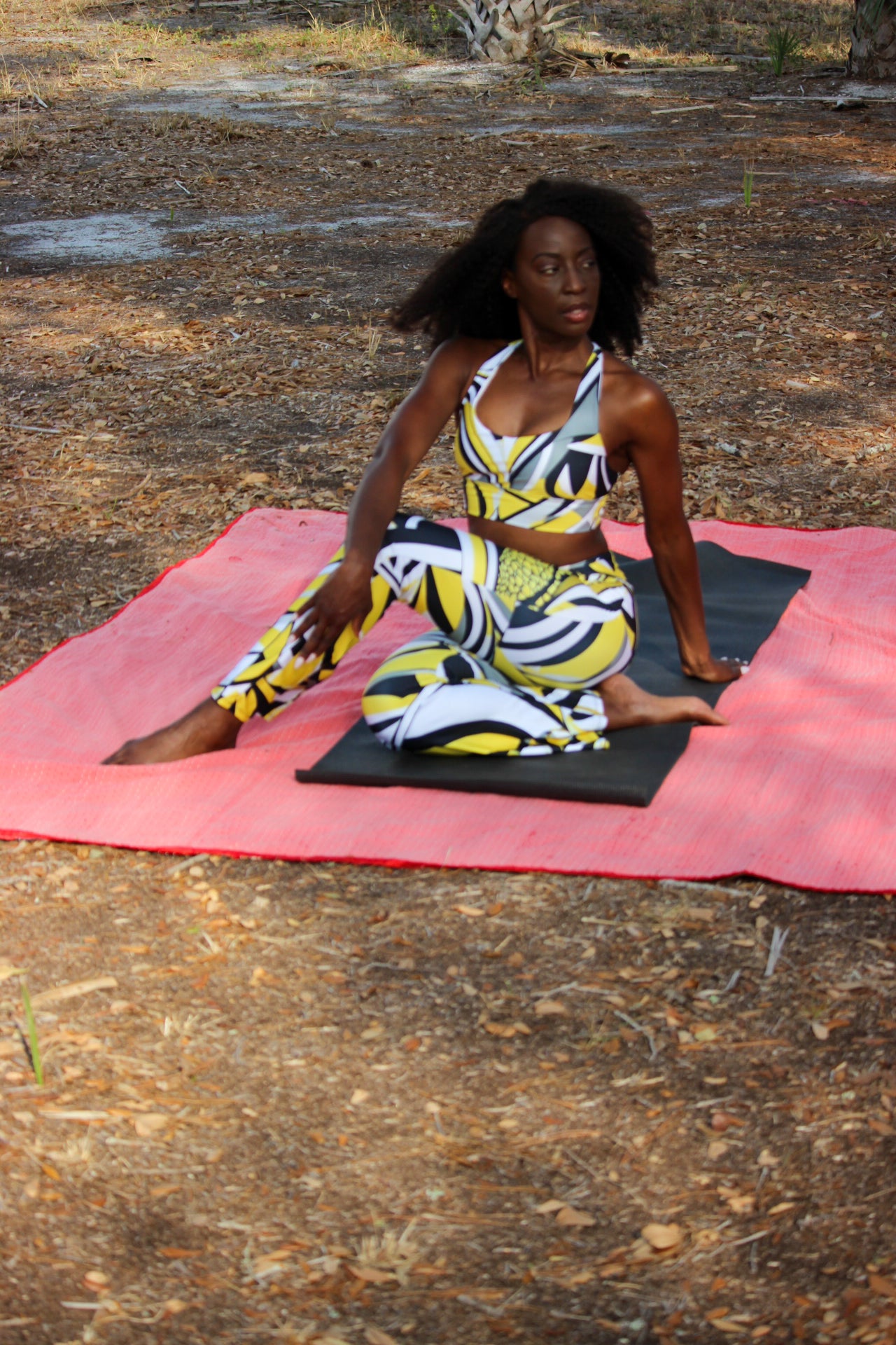 Jazzy Lemon Drop Geometric Eco Friendly Flare Leggings