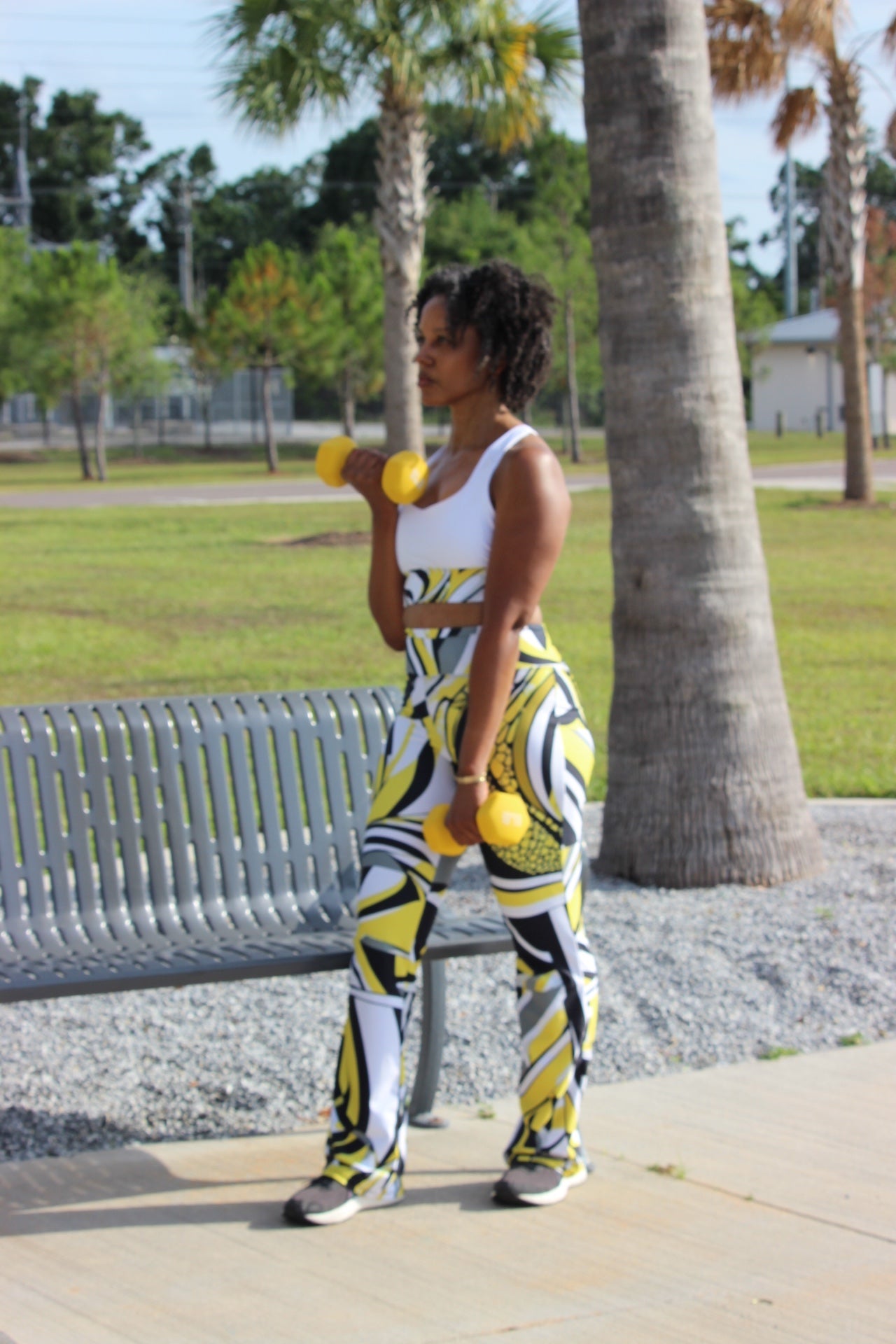 Jazzy Lemon Drop Geometric Eco Friendly Flare Leggings