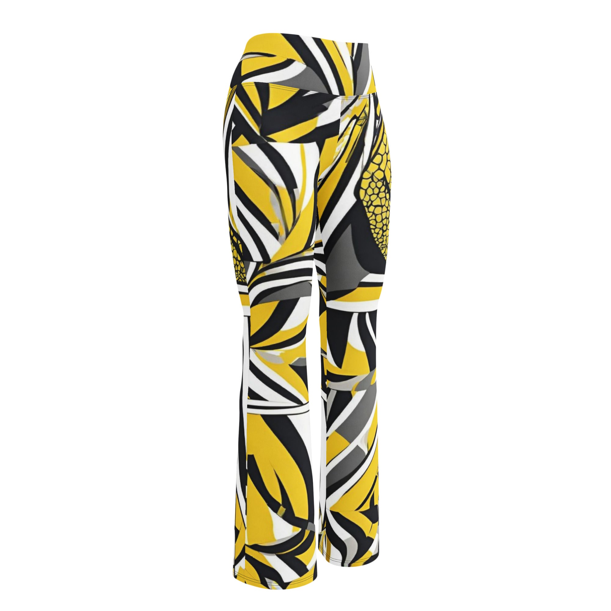 Jazzy Lemon Drop geometric print eco-friendly flare leggings women