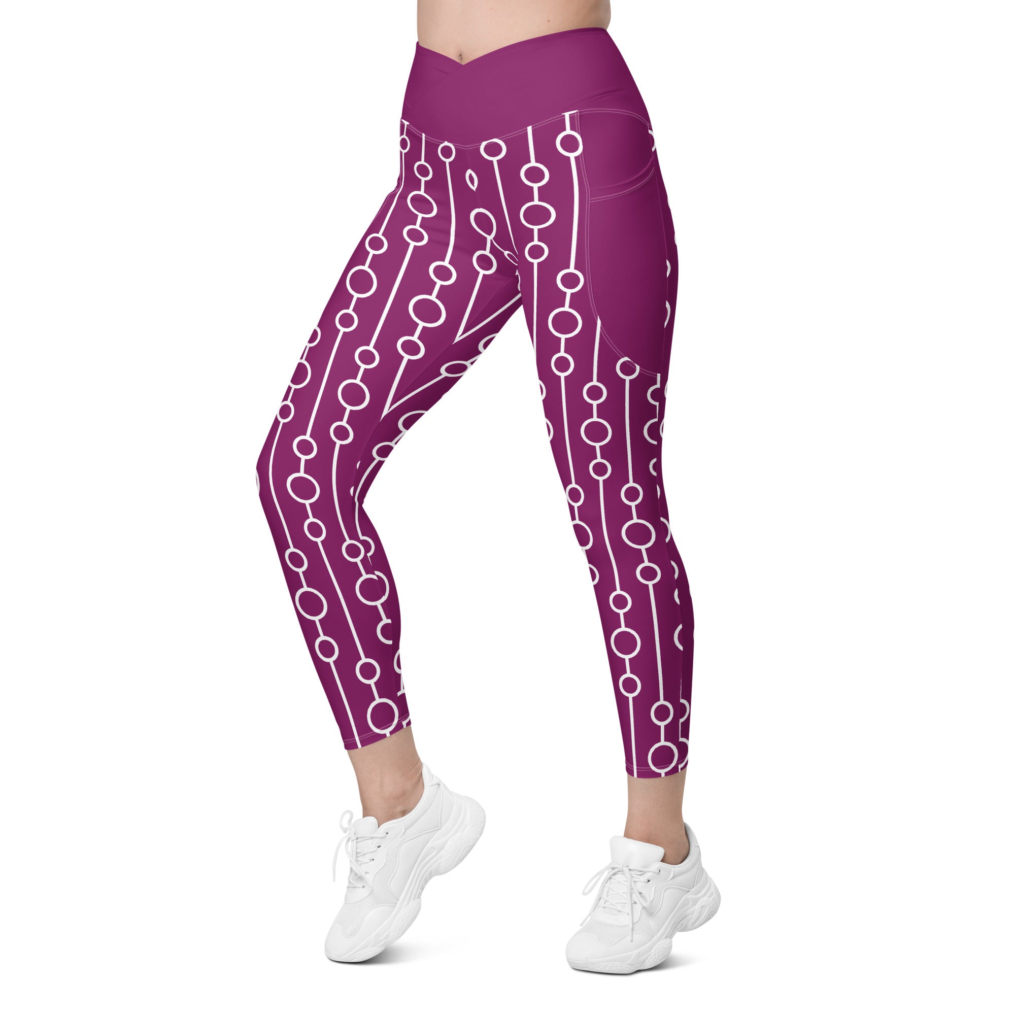 Purple Infinity Circle geometric print crossover waist yoga leggings