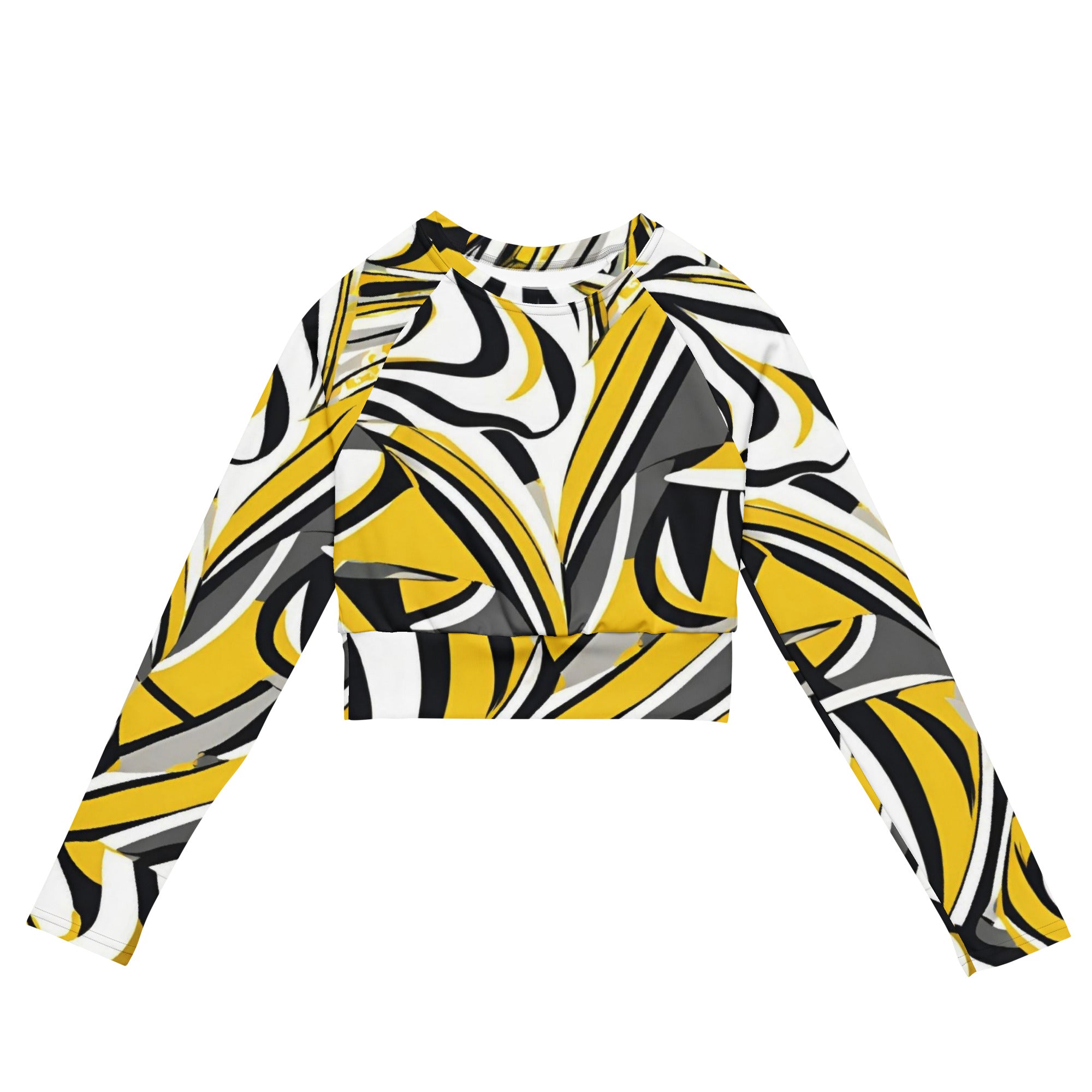 Jazzy Lemon Drop geometric print long-sleeve compression crop top yoga