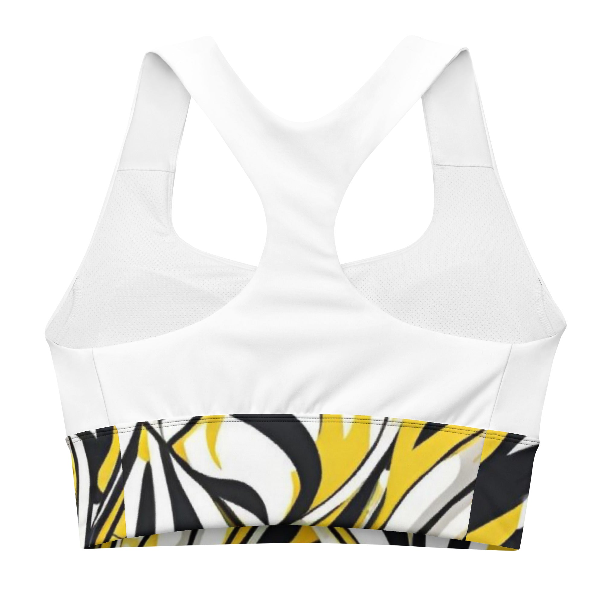 White Jazzy Lemon Drop Geometric Sports Bra