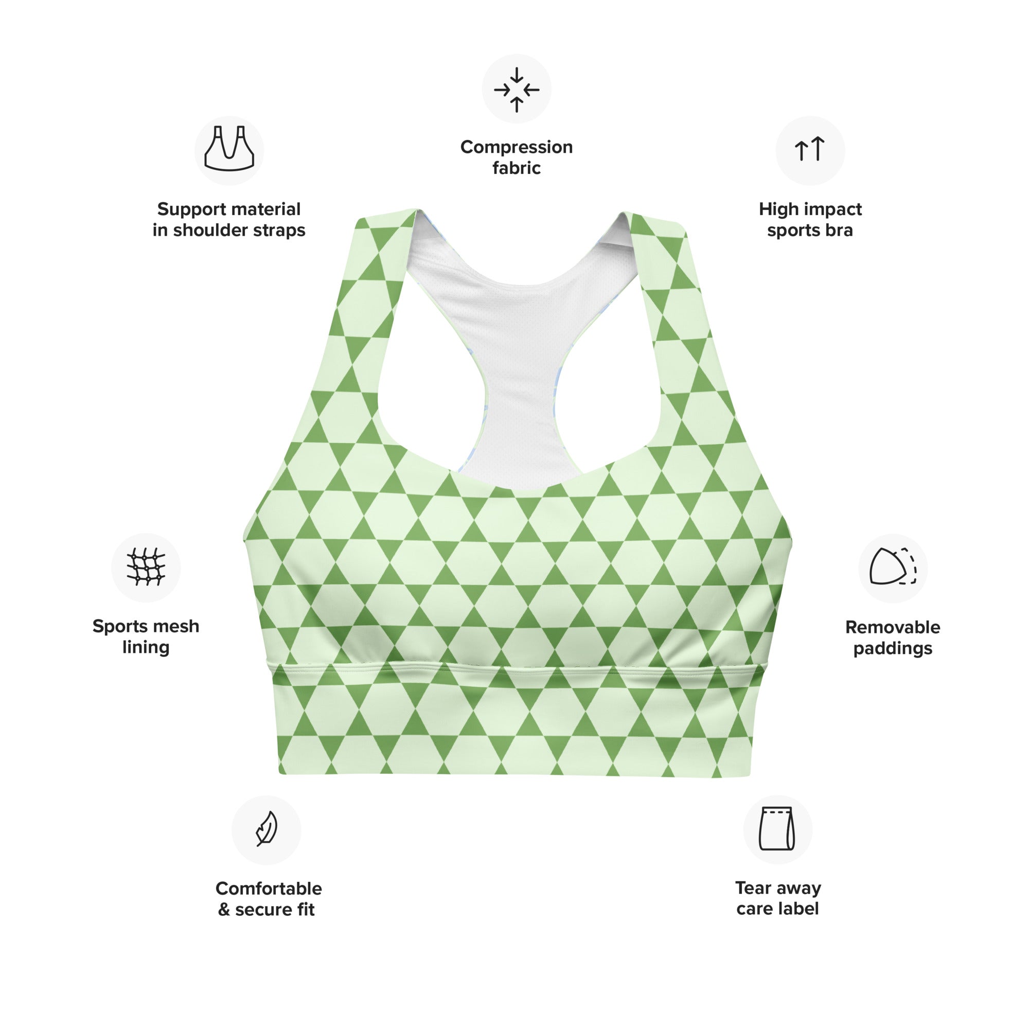 Lime green geometric & Floral Print- Women's High-Performance Recycled Racerback Sports Bra
