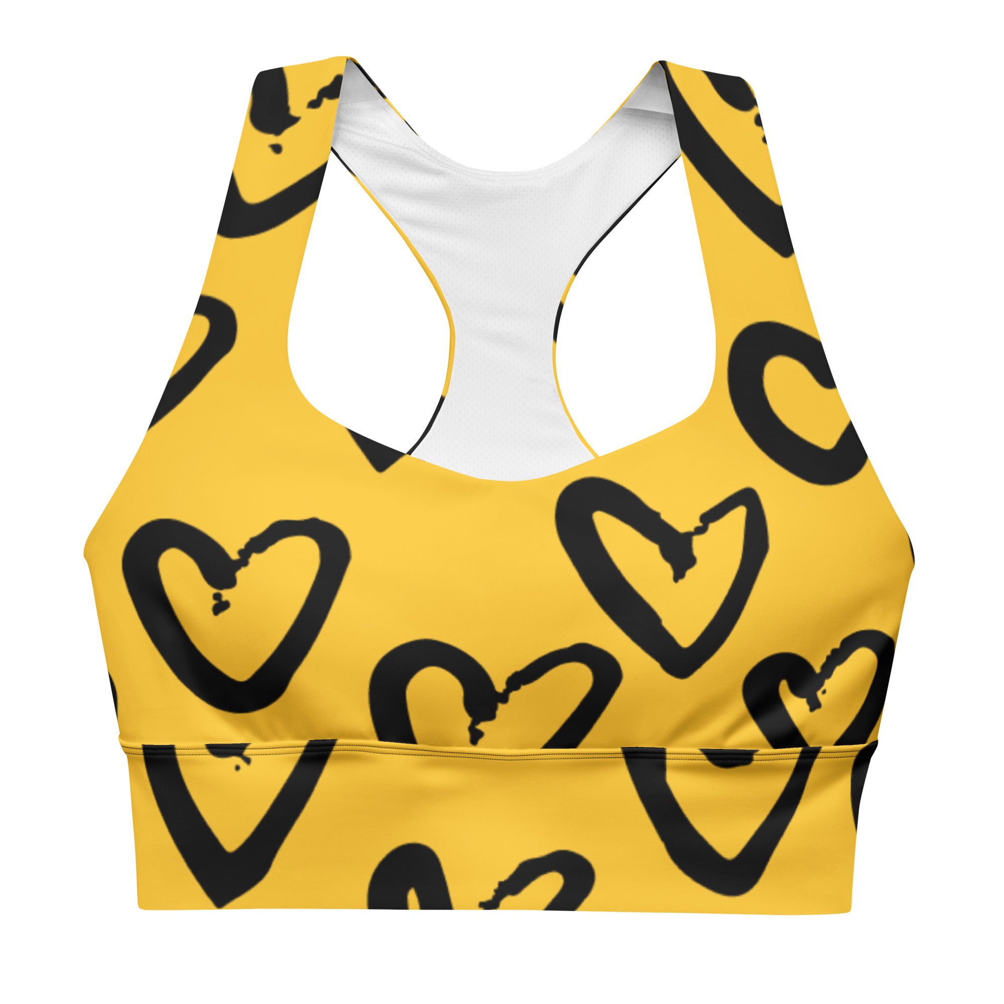 My Velveteen Habit womens yellow black heart print sports bra