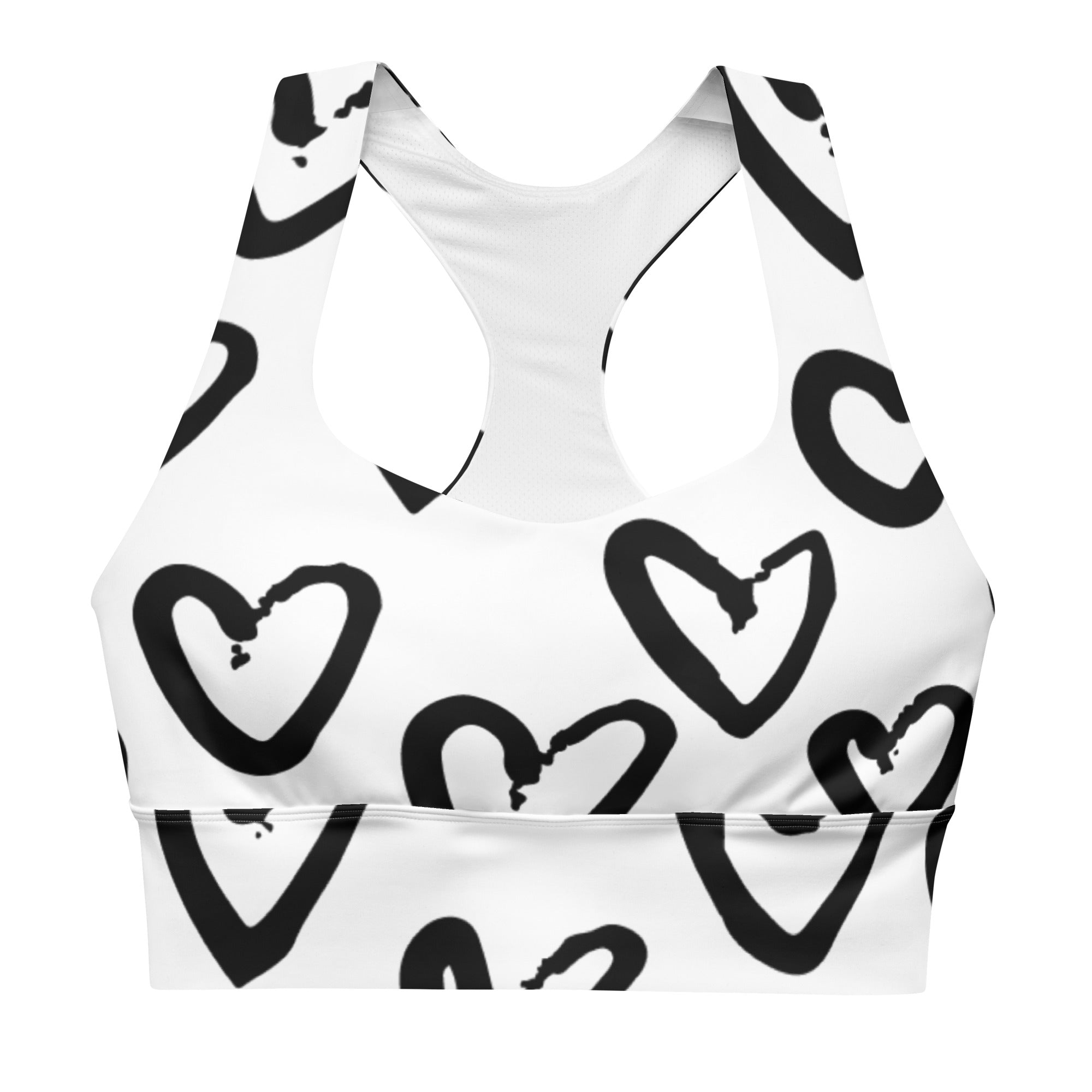 White & Black Heart Print Sports Bra