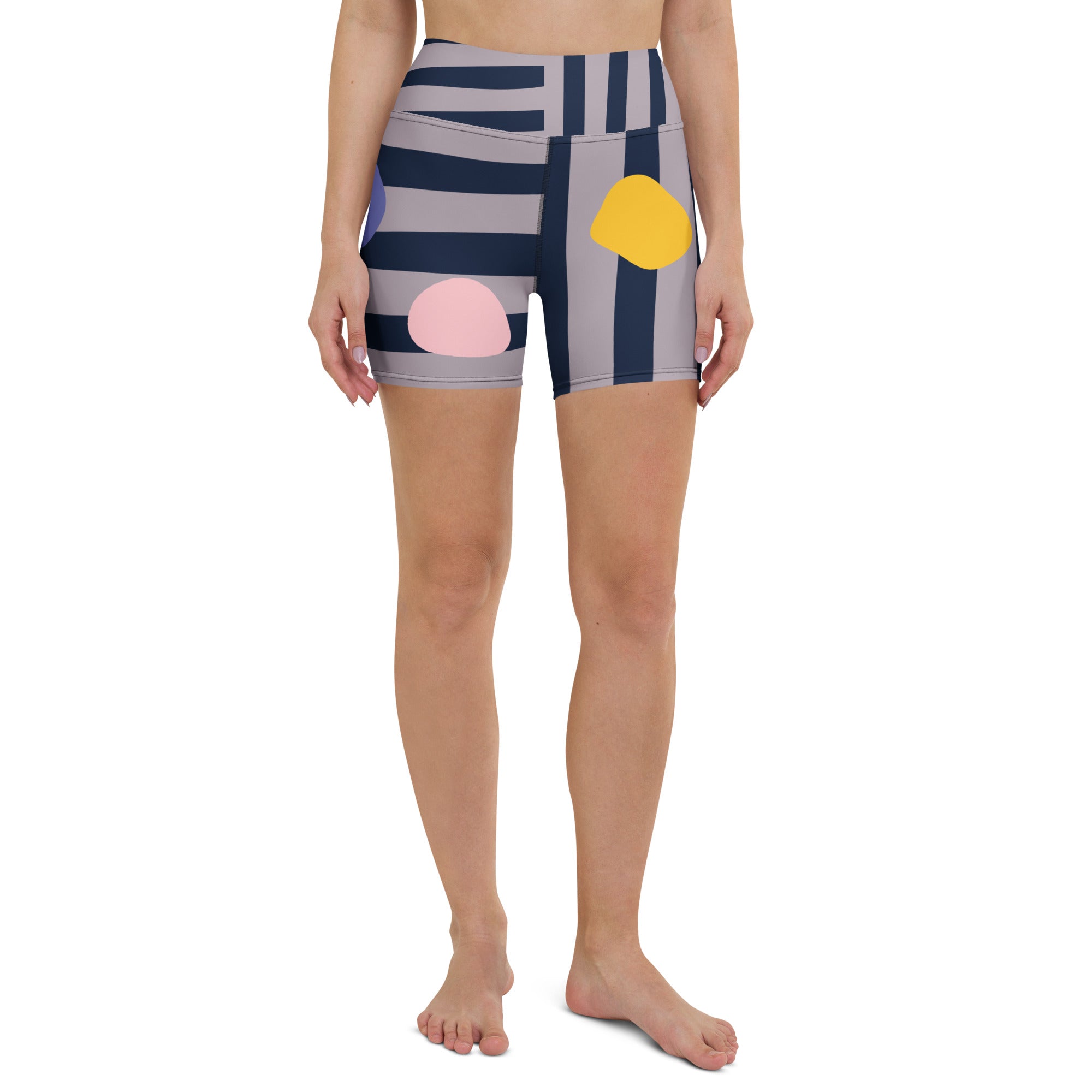 Lavender Lyric geometric print women's yoga shorts recycled