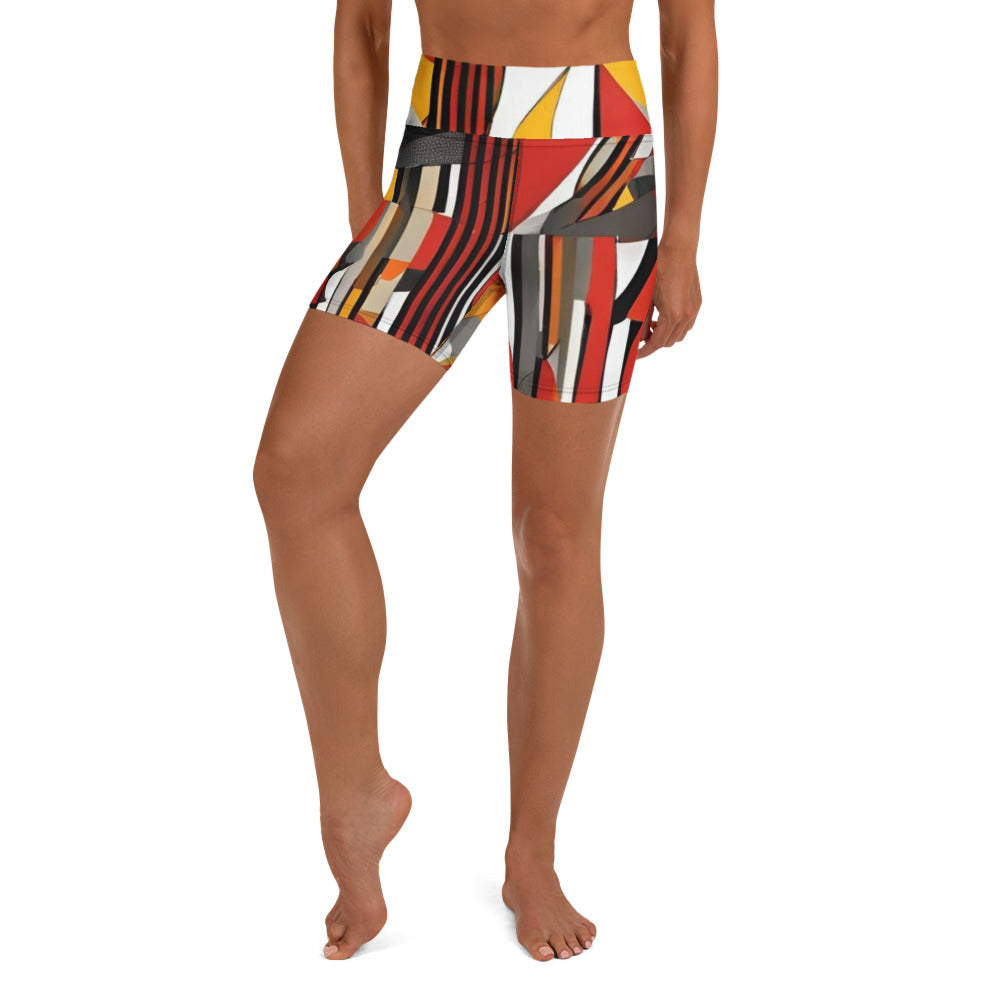 Dusk Drifter geometric print women's yoga shorts recycled fabric