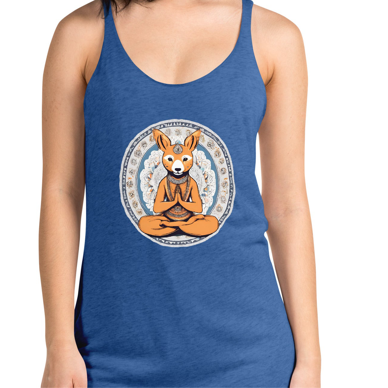 Happy Baby Fawn women's graphic athletic tank top meditating animals collection