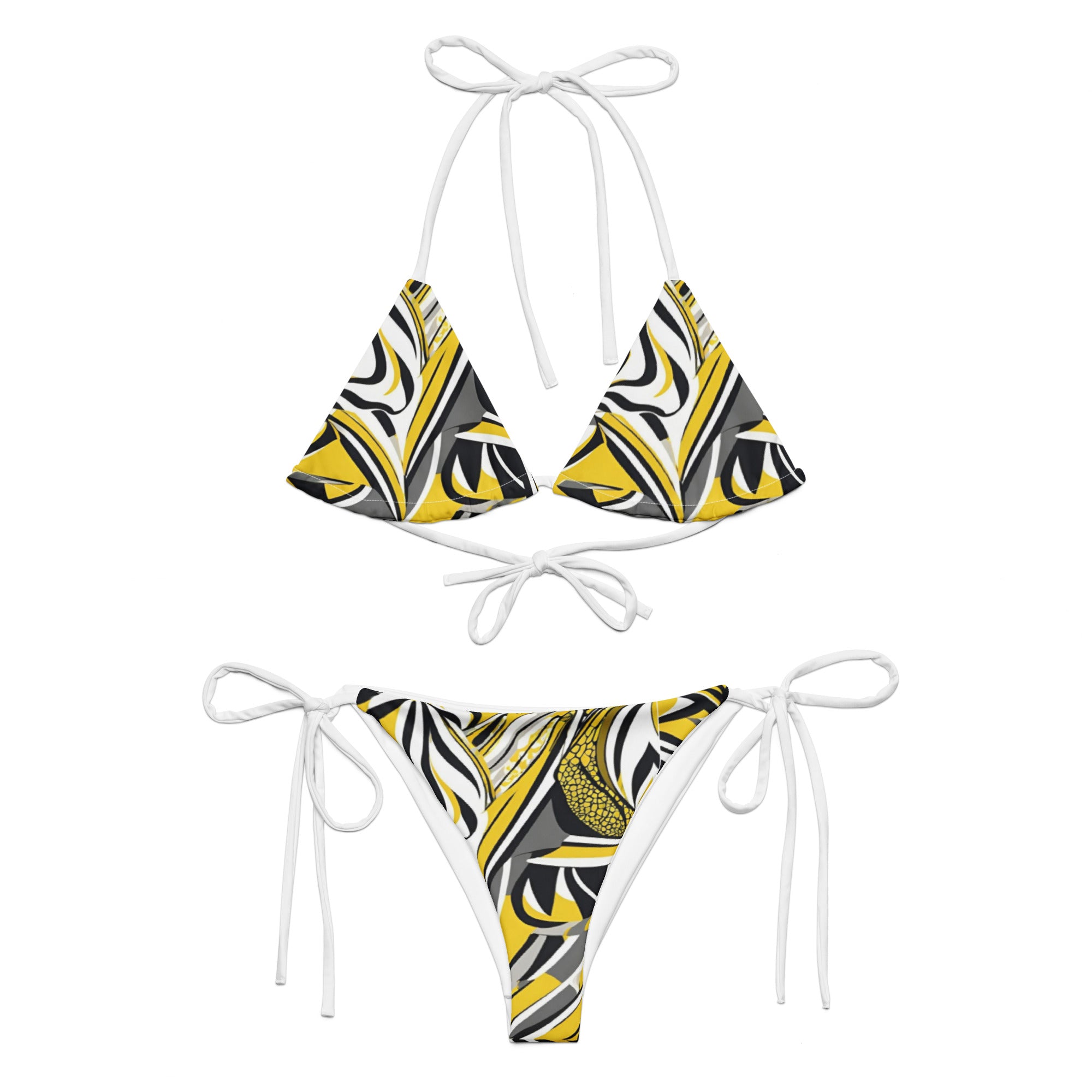 Jazzy Lemon Drop geometric print recycled string bikini set