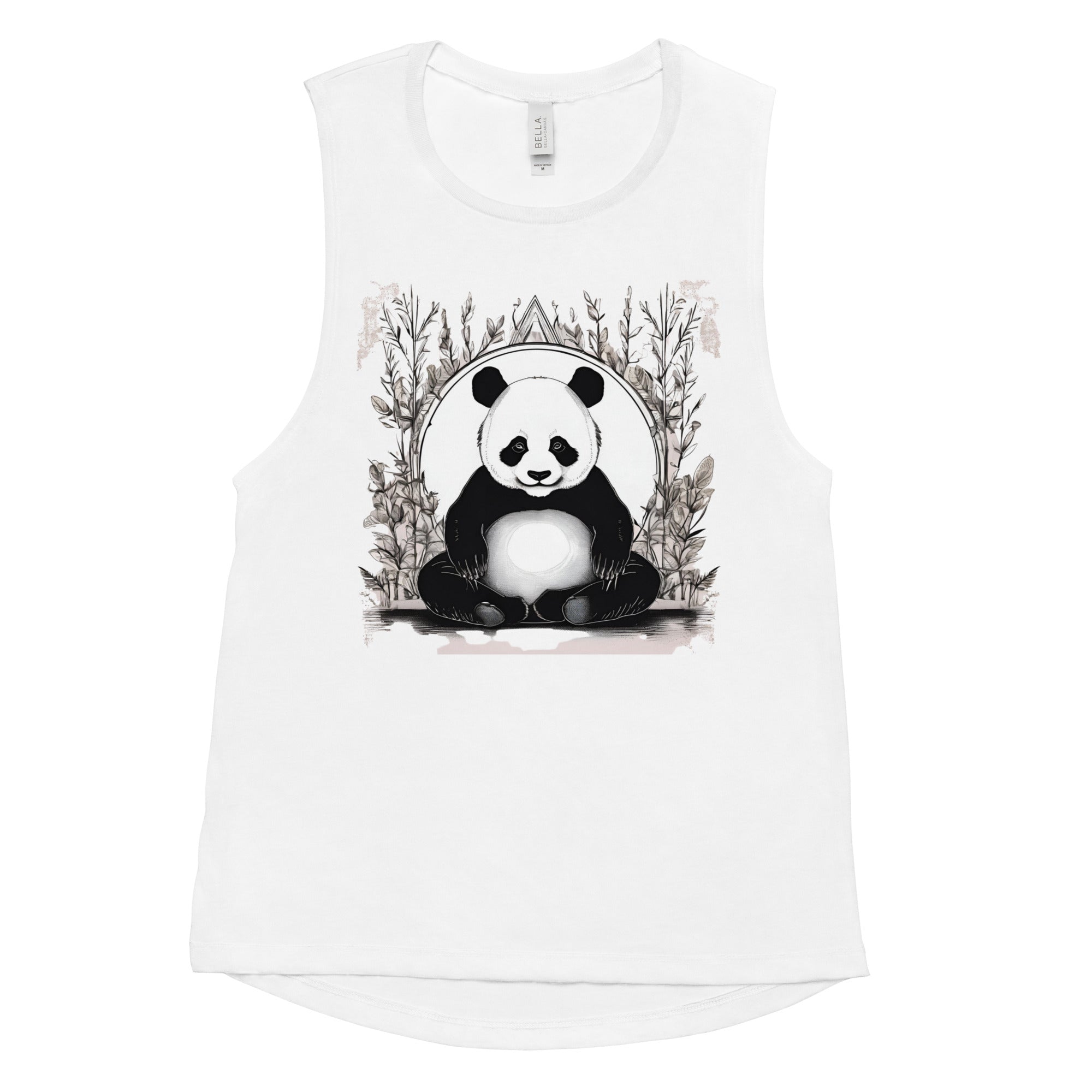 Lotus Panda peaceful meditation image women's graphic yoga muscle tank top