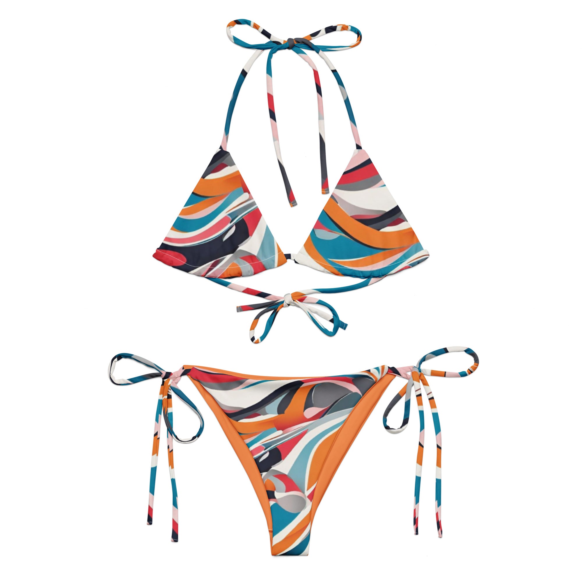 Ocean Ember abstract print recycled string bikini set