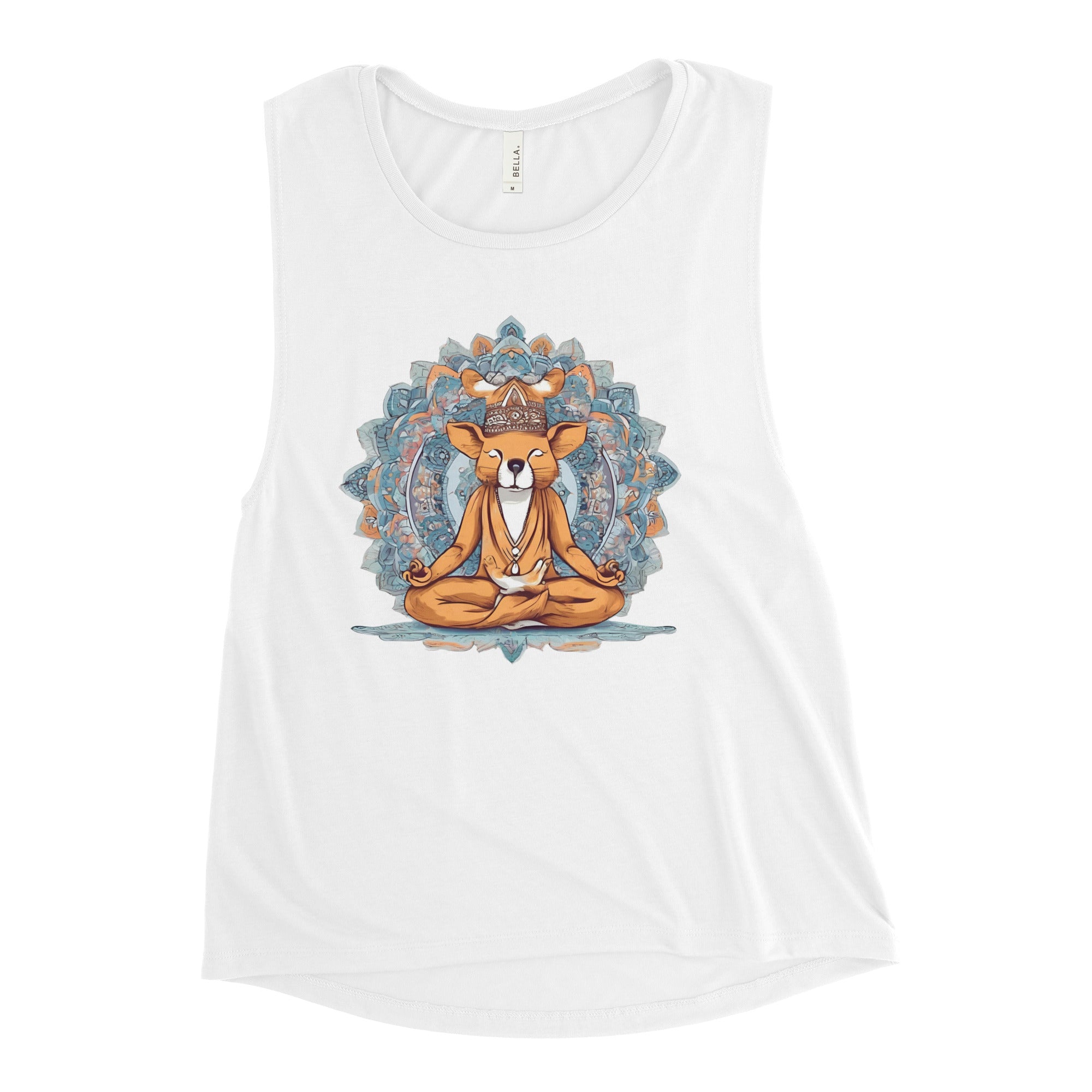 Om Critter meditating mouse women's graphic muscle tank top