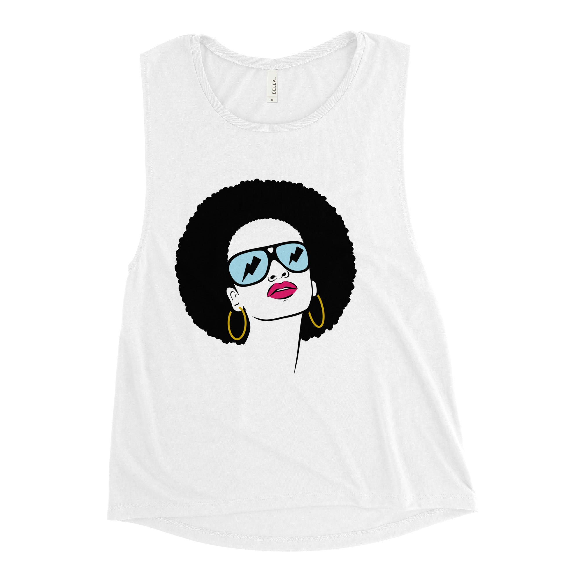 Unstoppable Soul women's loose airy graphic muscle tank top with image of strong woman on the front yoga tank