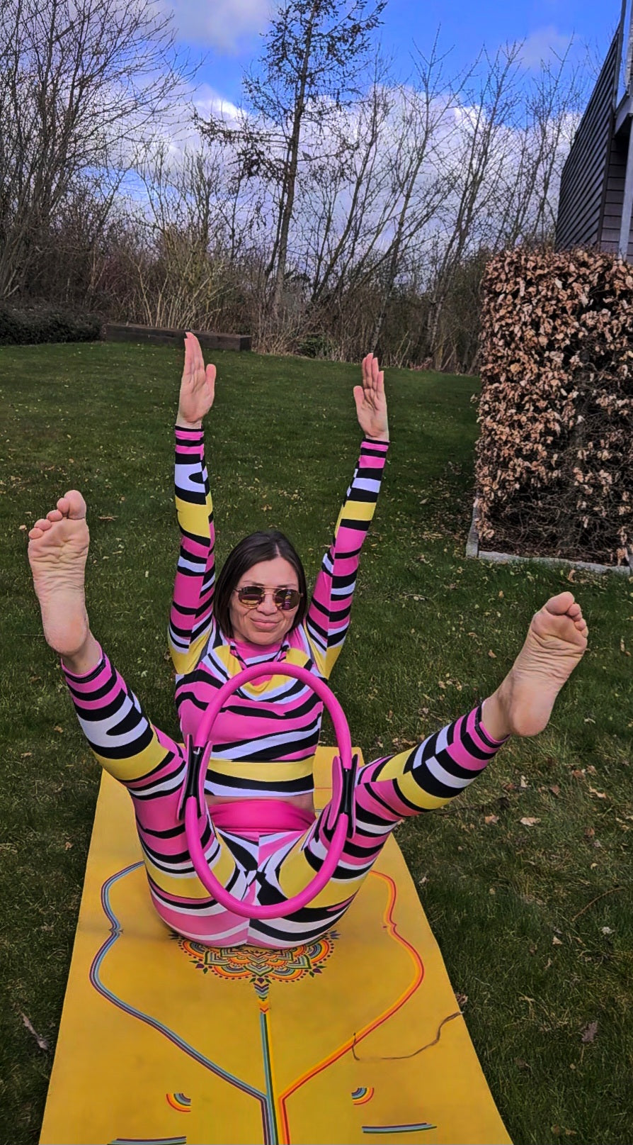 Pretty Pink Purrfect Stripes Recycled Long Sleeve Compression Crop Top
