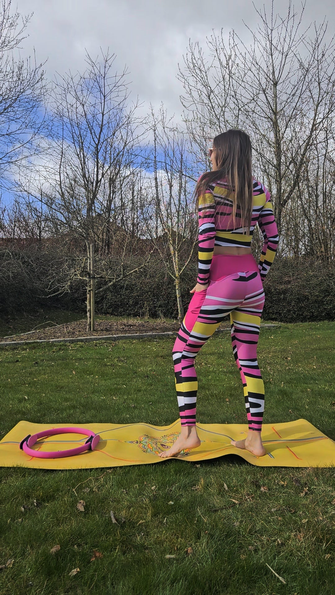 Pretty Pink Purrfect Stripes Recycled Long Sleeve Compression Crop Top