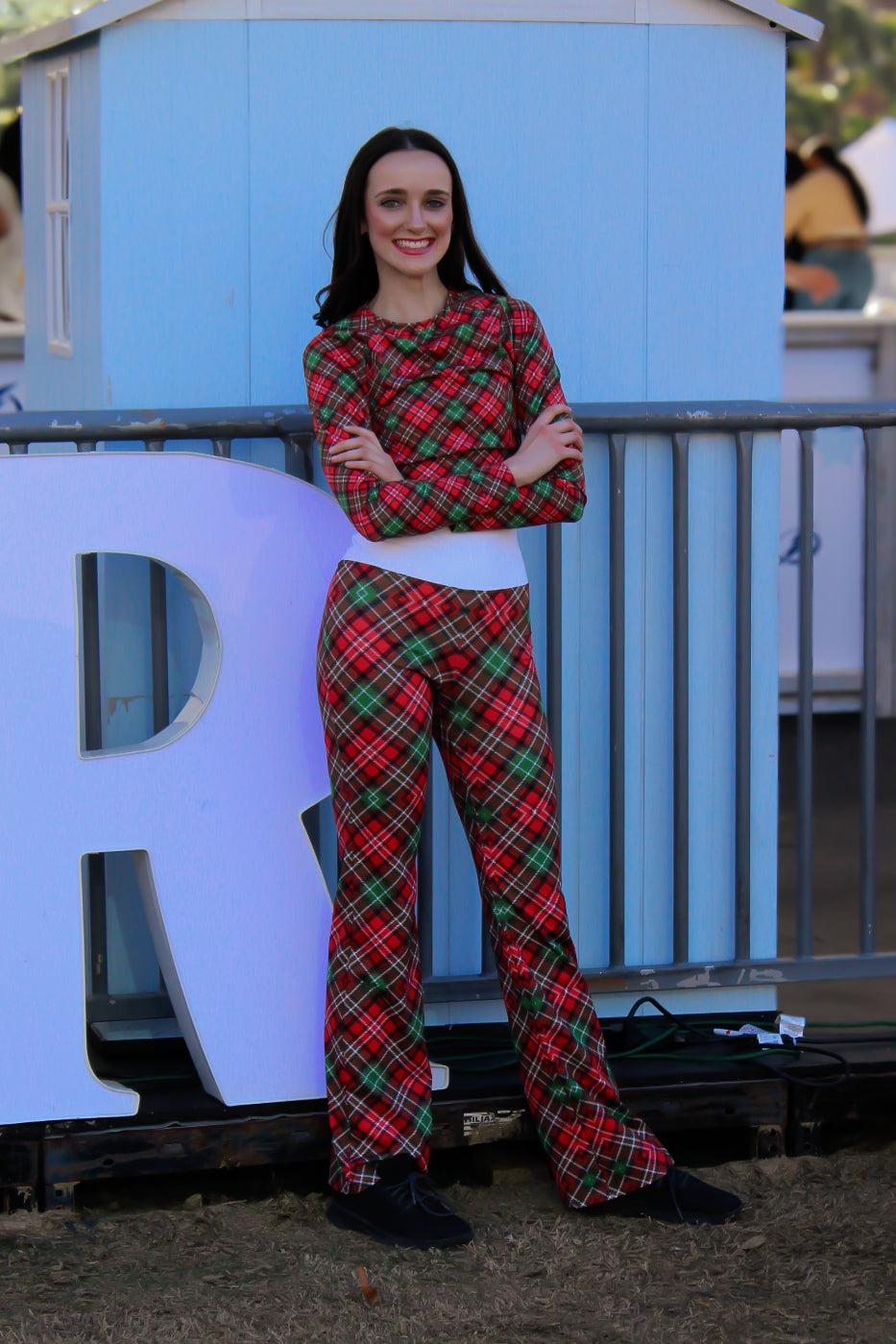 Holiday Plaid Long-Sleeve Crop Top