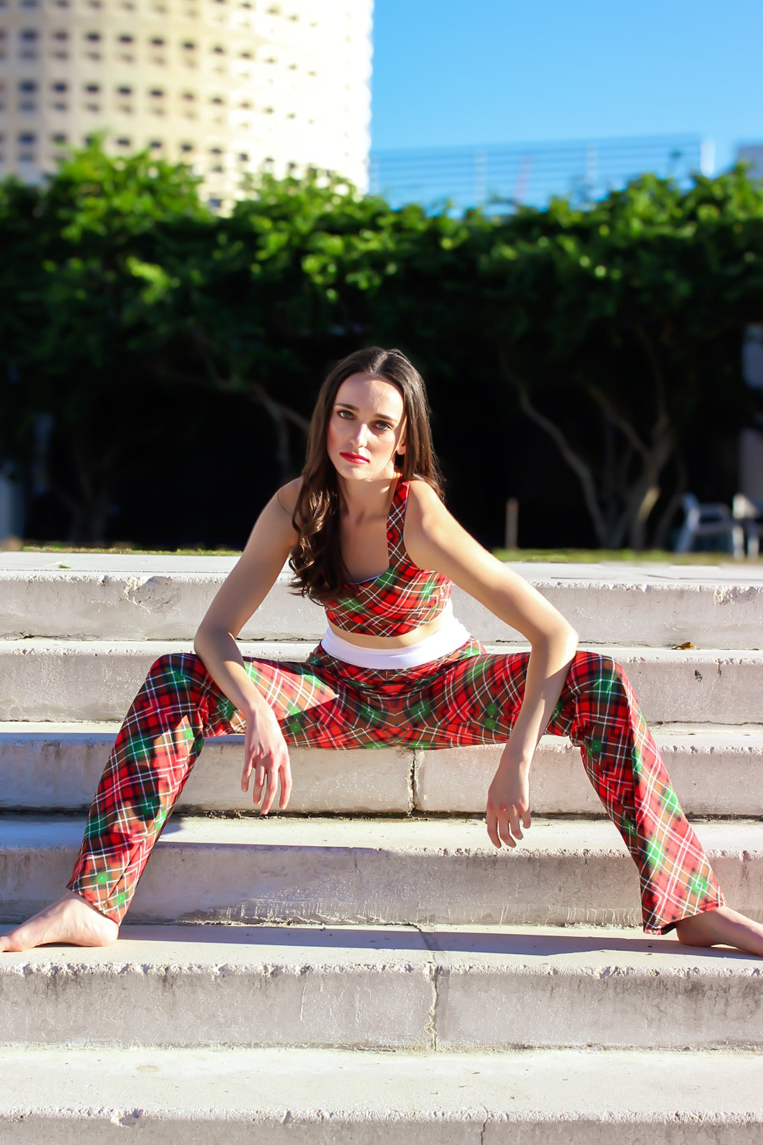 Holiday Plaid Sports Bra