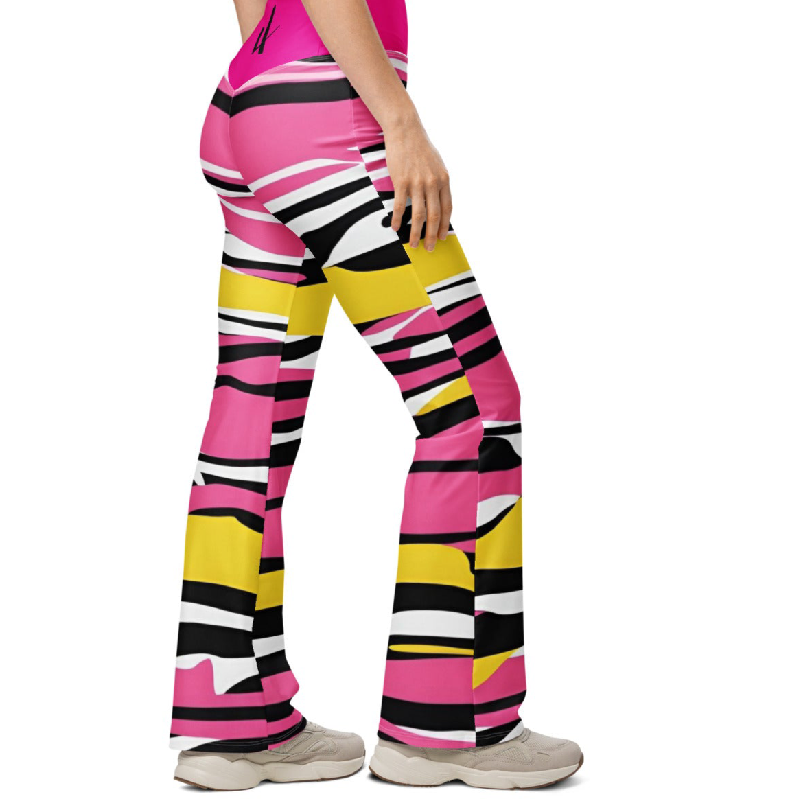 Pretty Pink Purrfect Stripes High Waisted Recycled Polyester Flare leggings
