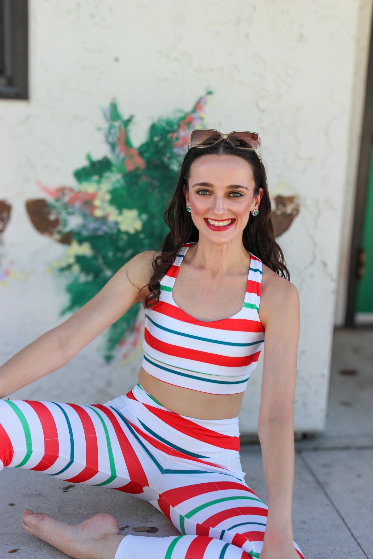 Holiday Spearmint Stripe Sports Bra