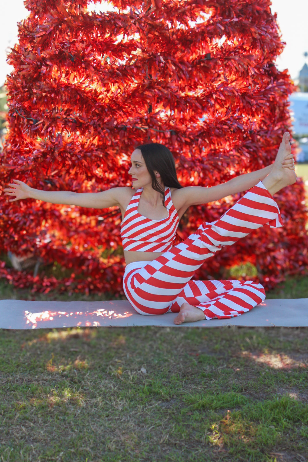 Holiday Peppermint Stripe Sports Bra