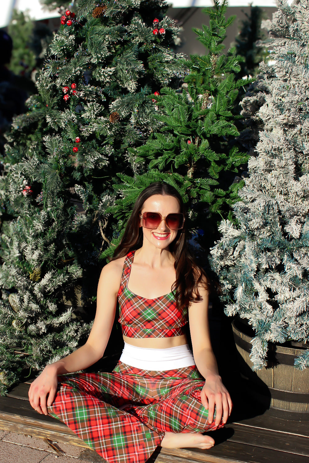 Holiday Plaid Sports Bra