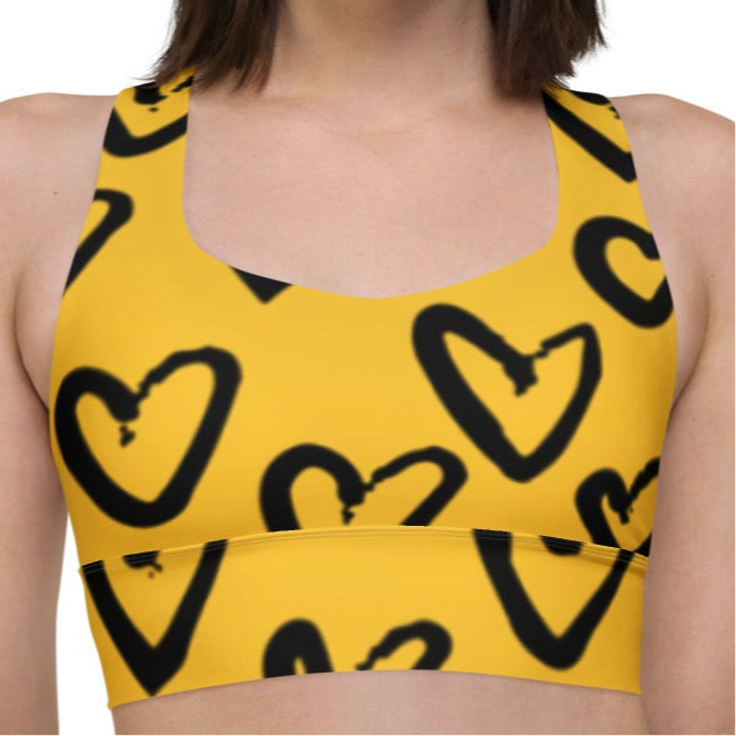 Lovin Hearts Yellow & Black Recycled Polyester High-Support Athletic Sports Bra