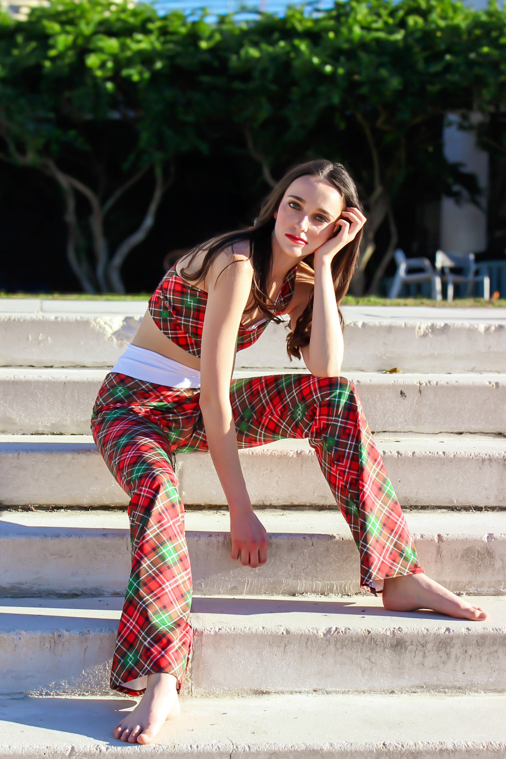 Holiday Plaid Sports Bra