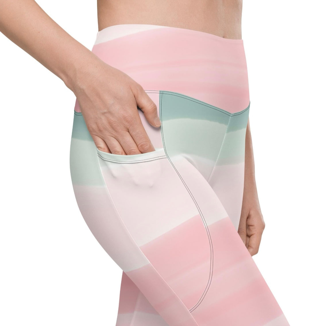 Serene Pink Prayers High Waisted Eco Friendly Leggings with Pockets