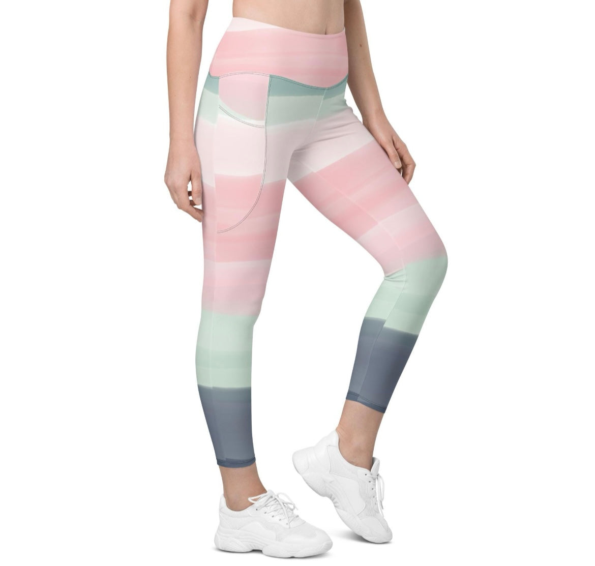 Serene Pink Prayers High Waisted Eco Friendly Leggings with Pockets