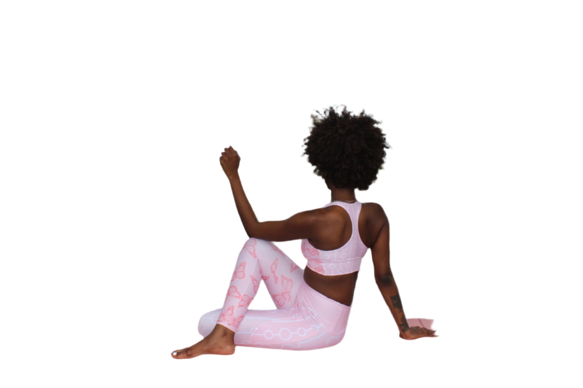 Pink Butterflies Print- Yoga/ Workout Leggings with Side Pockets and Light Compression