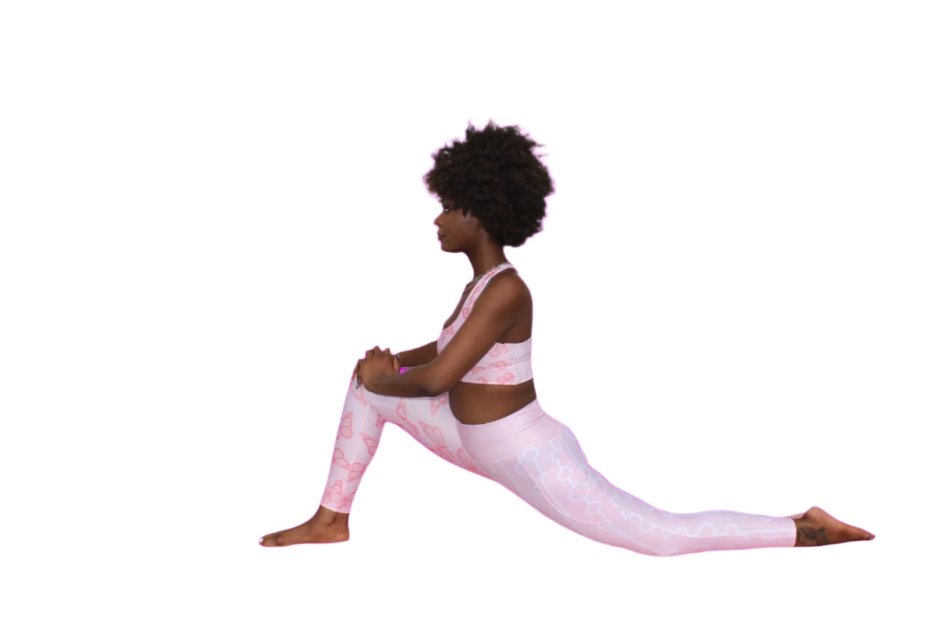Pink Butterflies Print- Yoga/ Workout Leggings with Side Pockets and Light Compression