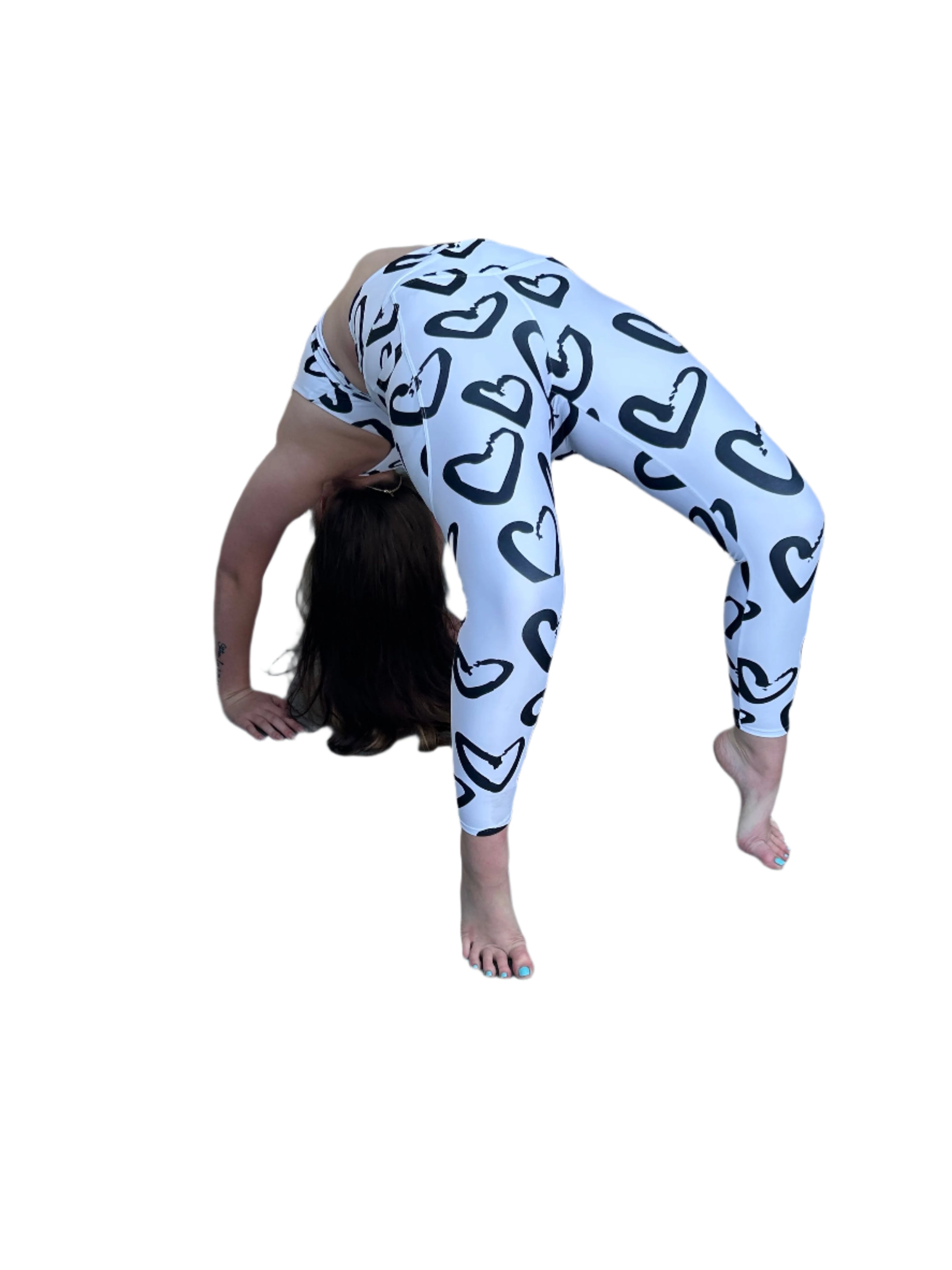 Lovin Heart White and Black Crossover Leggings with Side Pockets