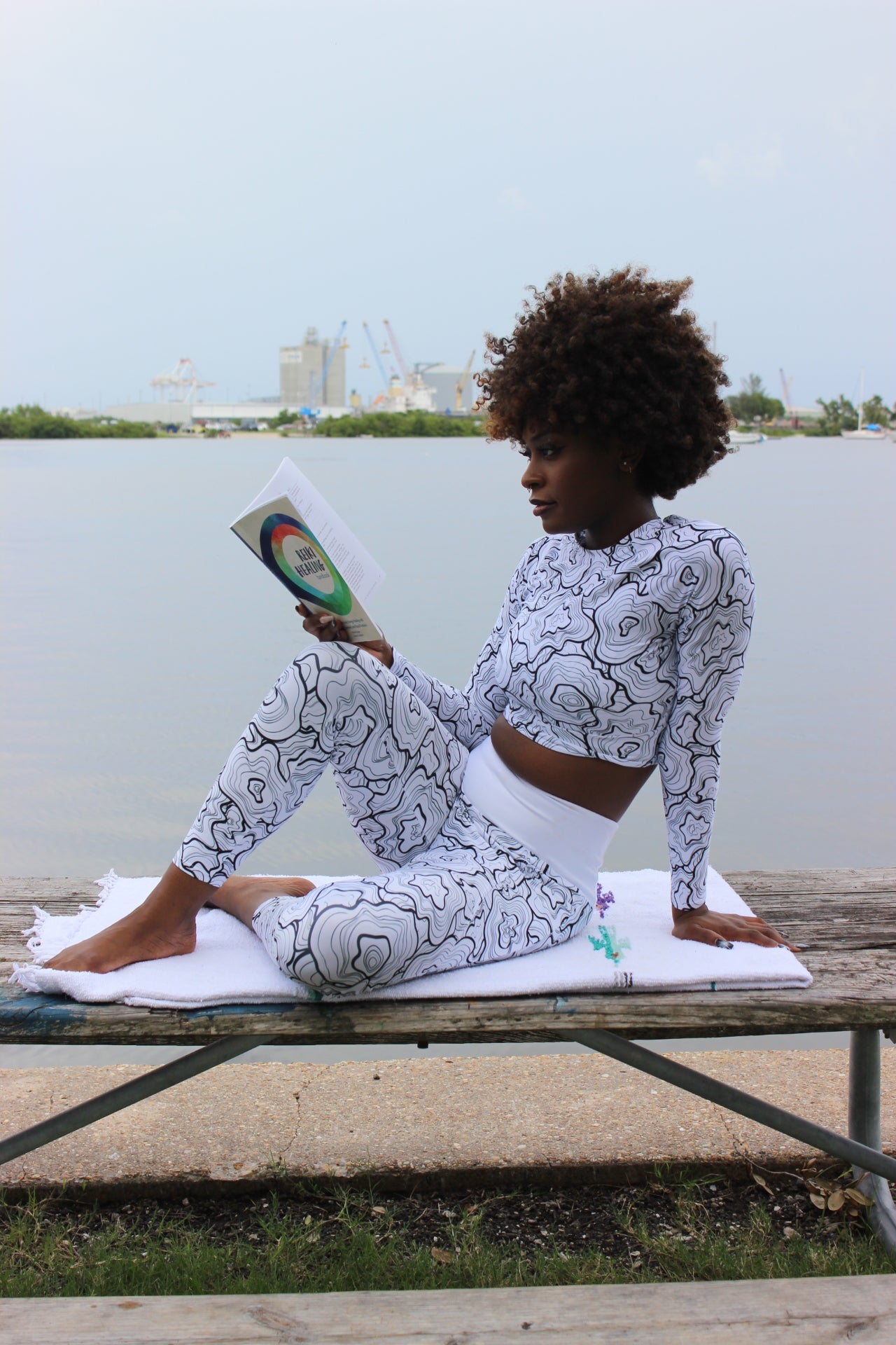 Abstract Flowers Recycled long Sleeve Compression crop top