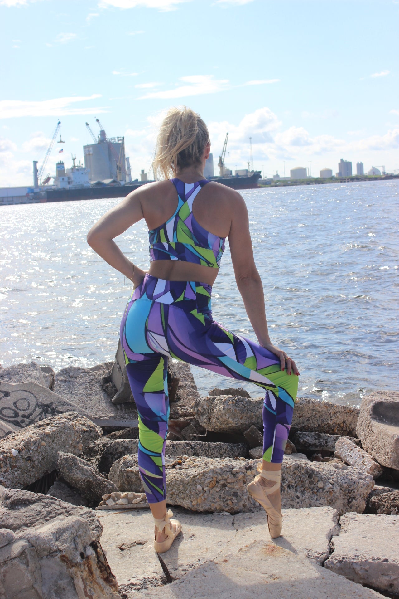 Bring the Purple Funk Abstract Print Eco Friendly Supportive Longline Sports Bra