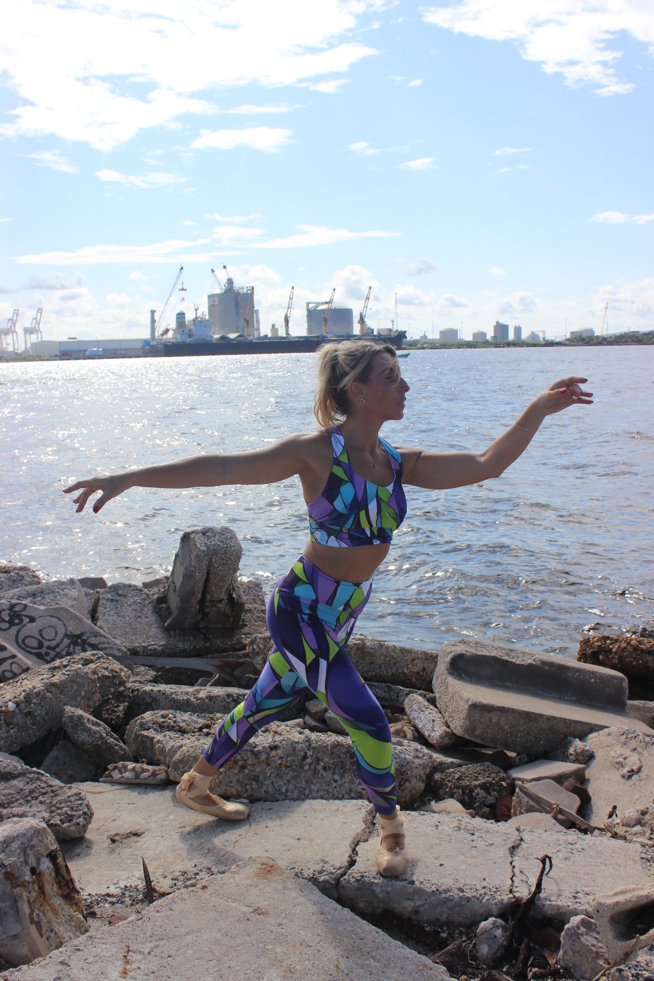 Bring the Purple Funk Abstract Print Eco Friendly Supportive Longline Sports Bra
