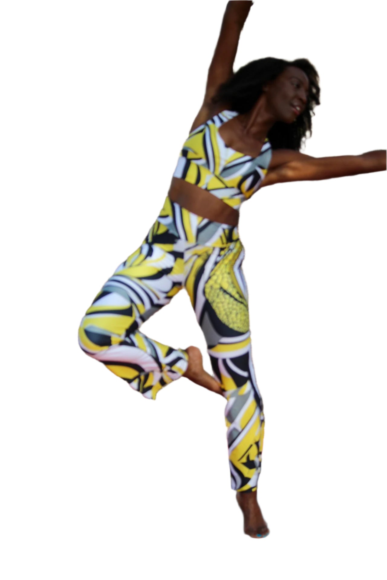 Jazzy Lemon Drop Abstract Print Recycled Extra Supportive Sports Bra