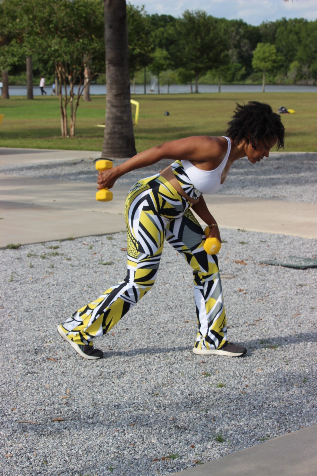 Jazzy Lemon Drop Geometric Eco Friendly Flare Leggings