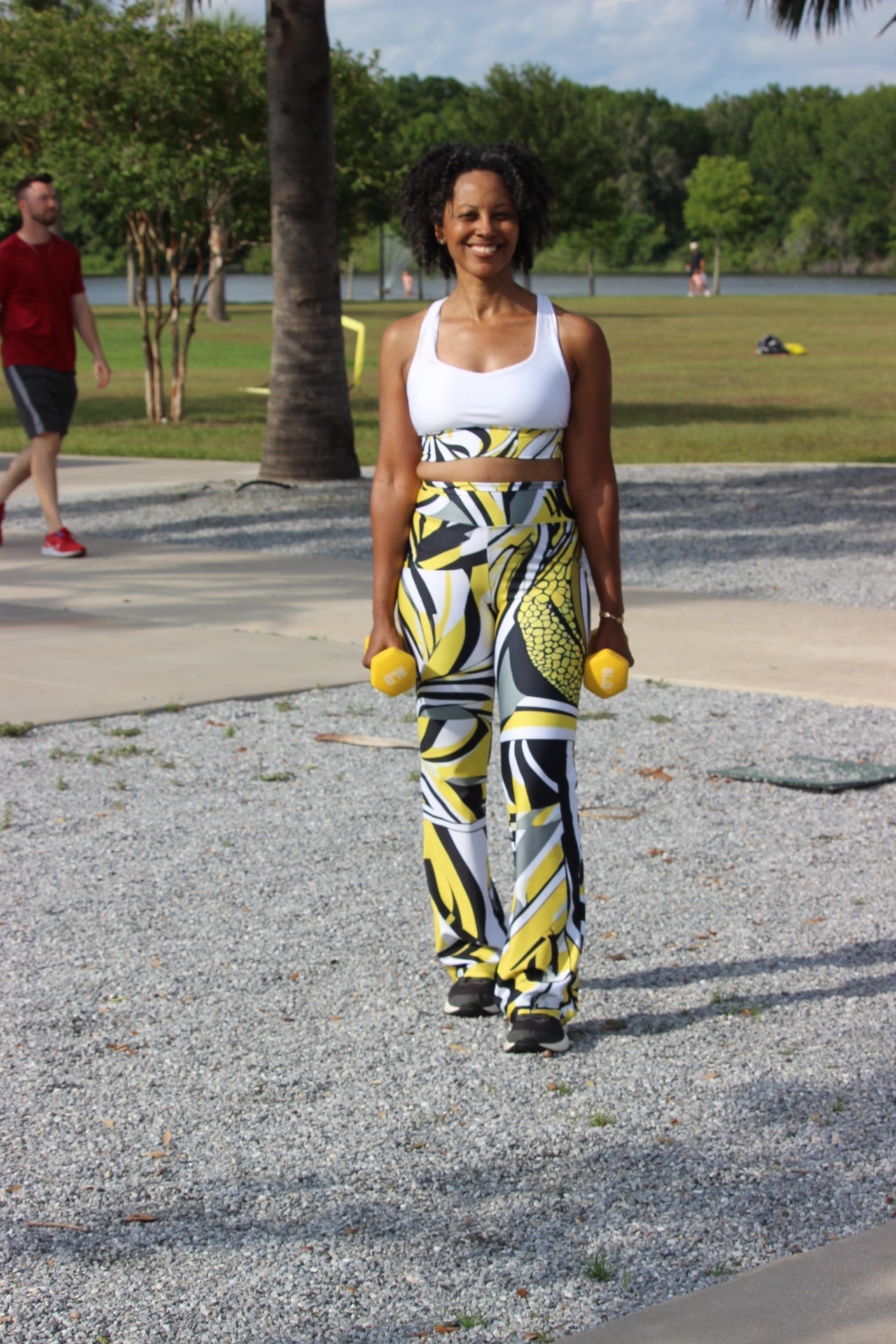 Jazzy Lemon Drop Geometric Eco Friendly Flare Leggings