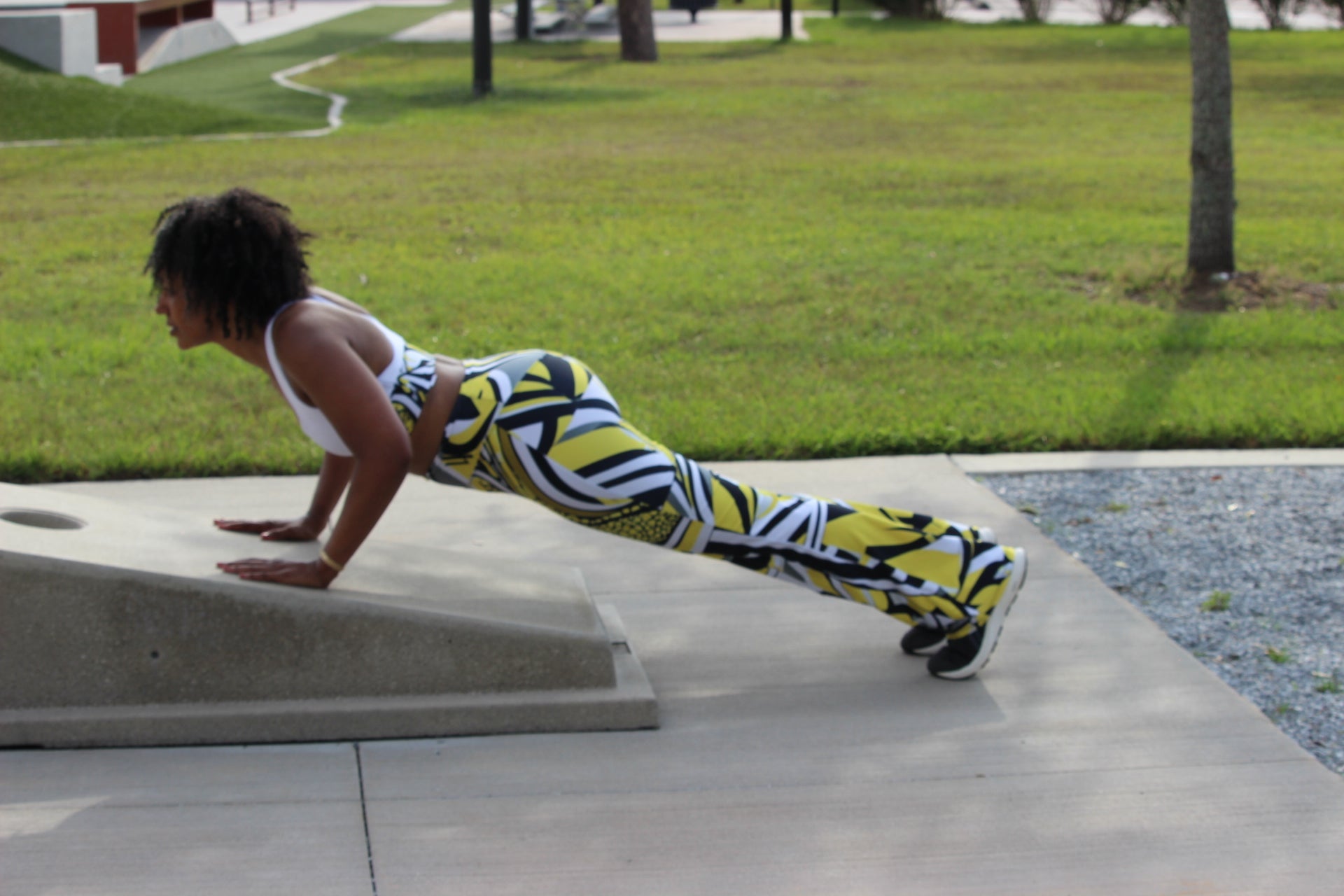 Jazzy Lemon Drop Geometric Eco Friendly Flare Leggings
