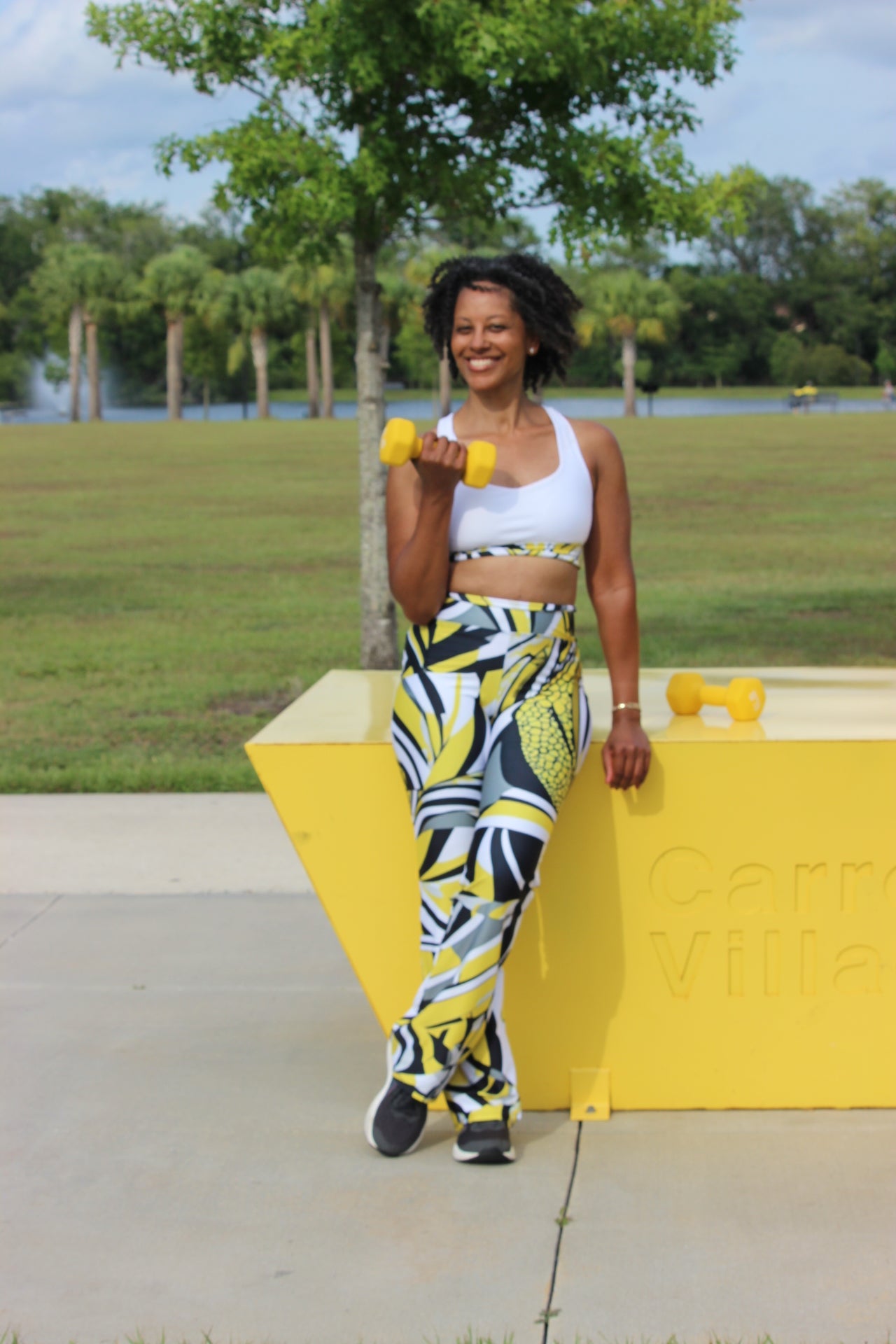 Jazzy Lemon Drop Abstract Print Eco Friendly Flare Leggings